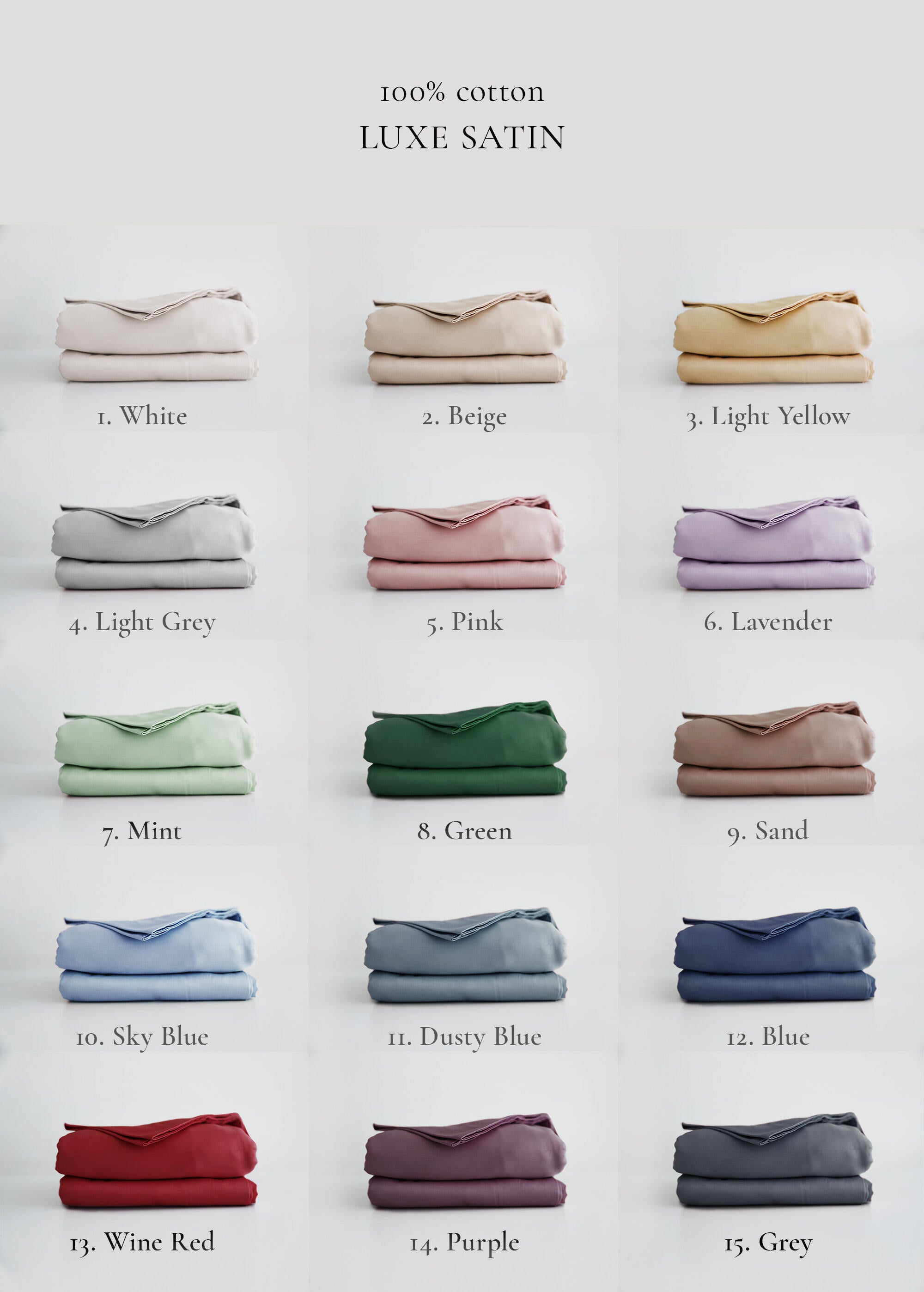 a chart of different colors of sheets and pillows