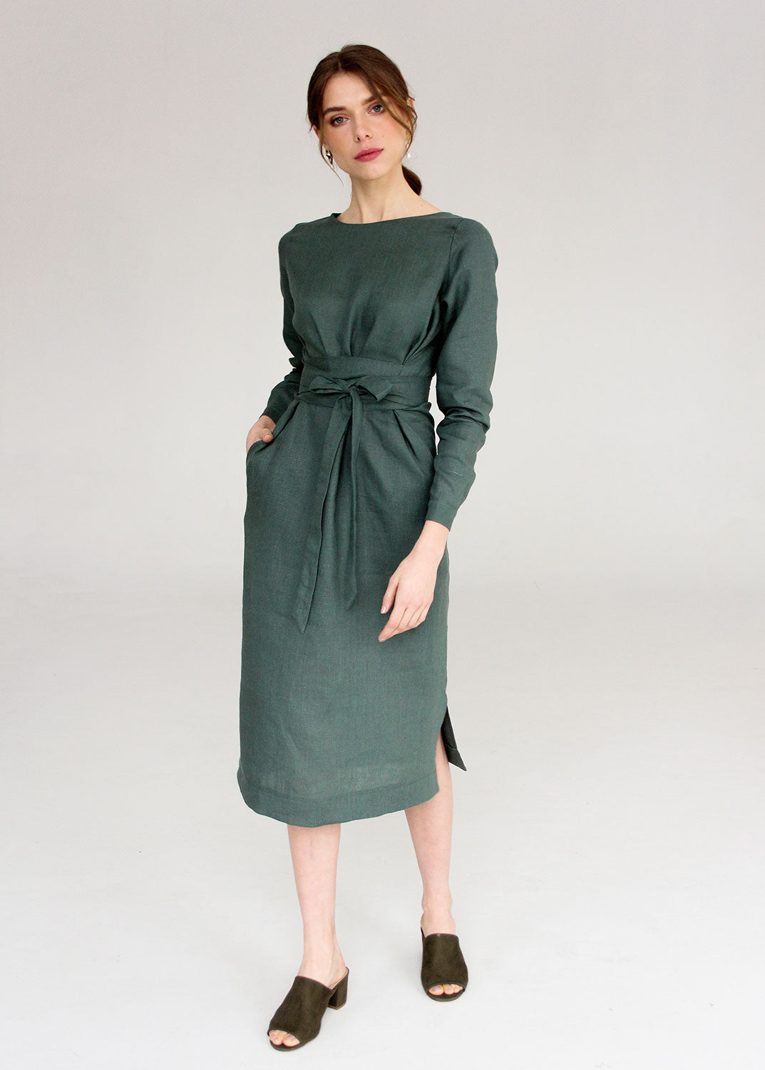 Robe en Lin Vert Sauge "Audrey"