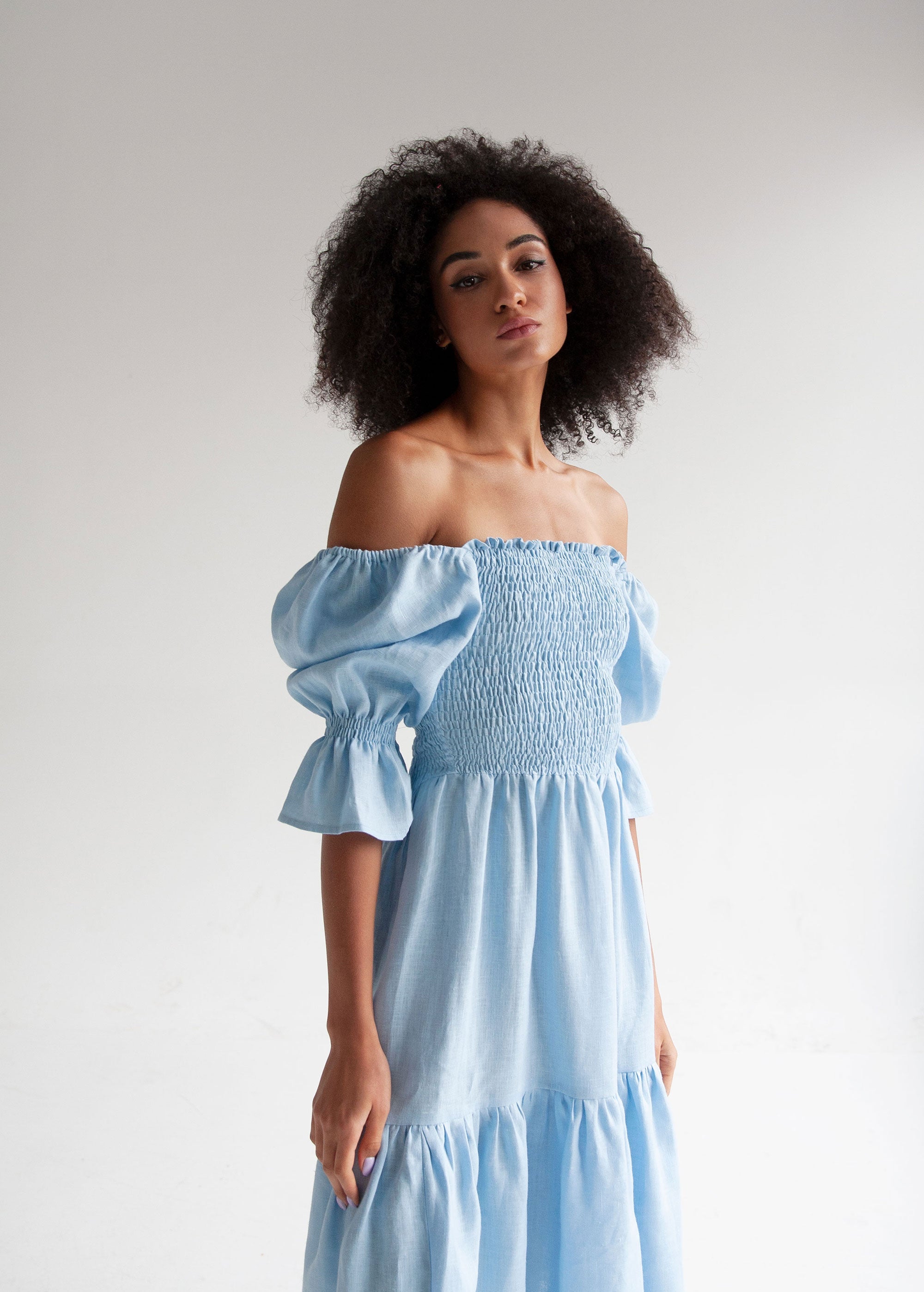 "Camila" Sky Blue Midi Dress