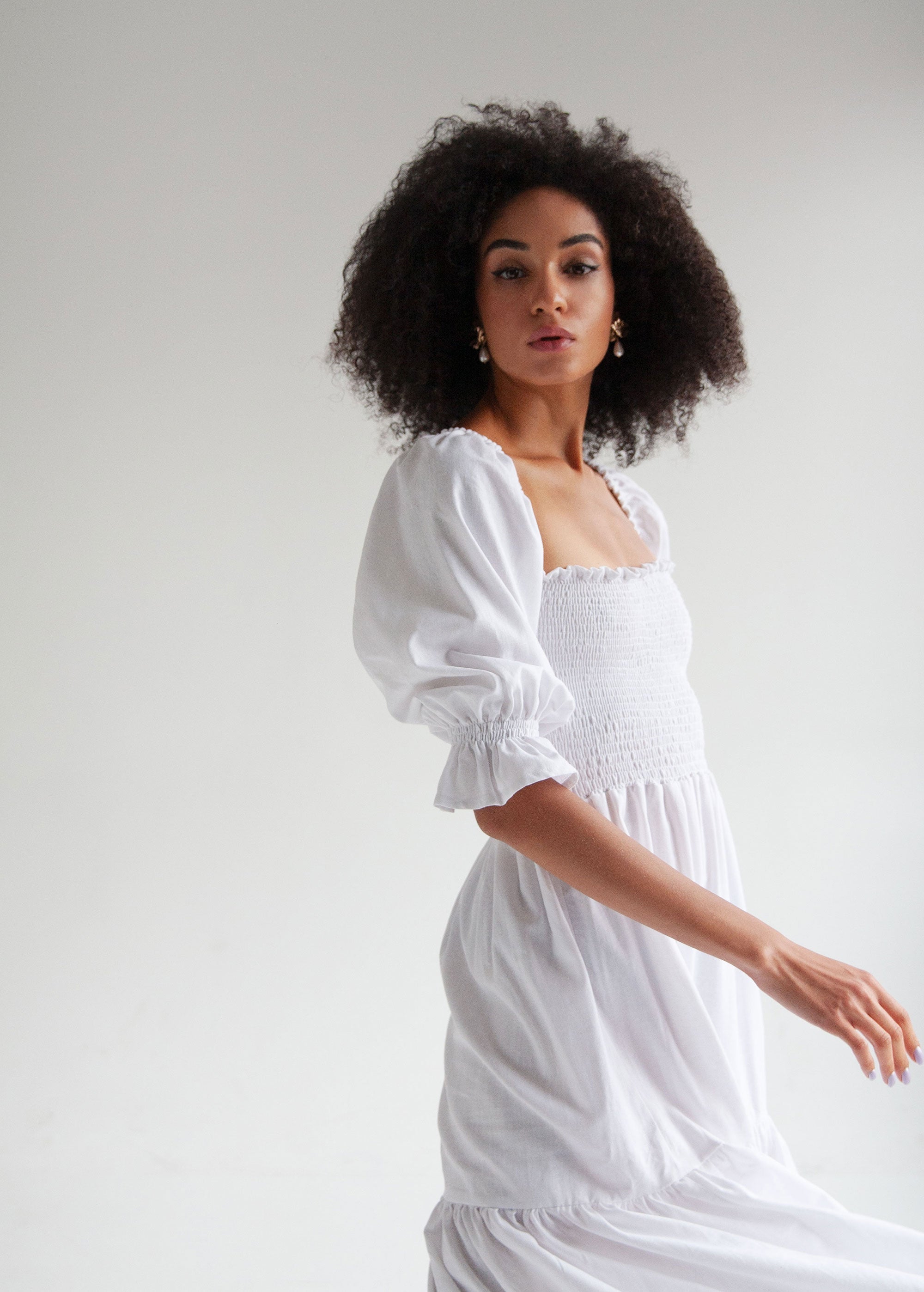 "Camila" White Midi Dress