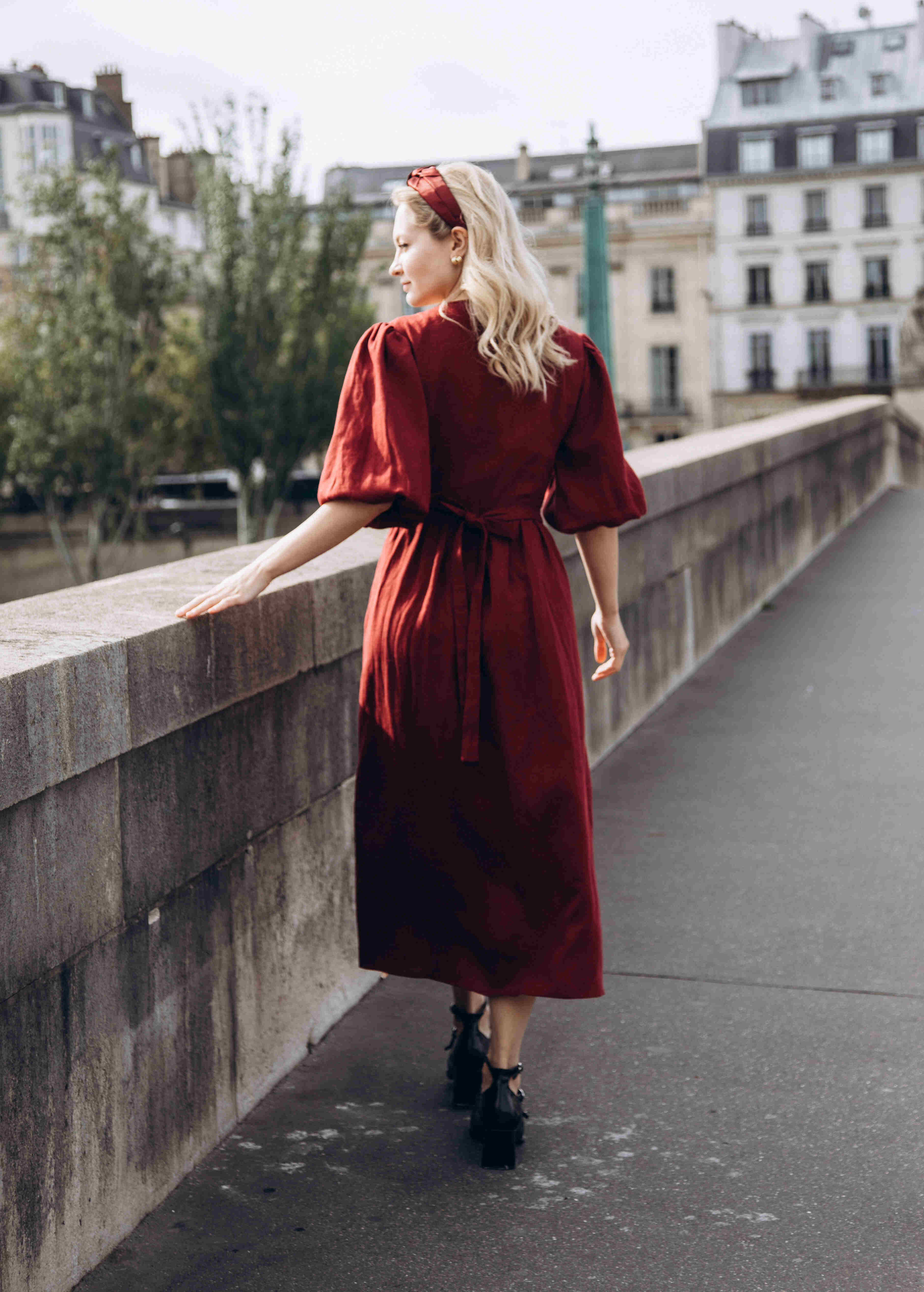 Olivia Burgundy Linen Wrap dress