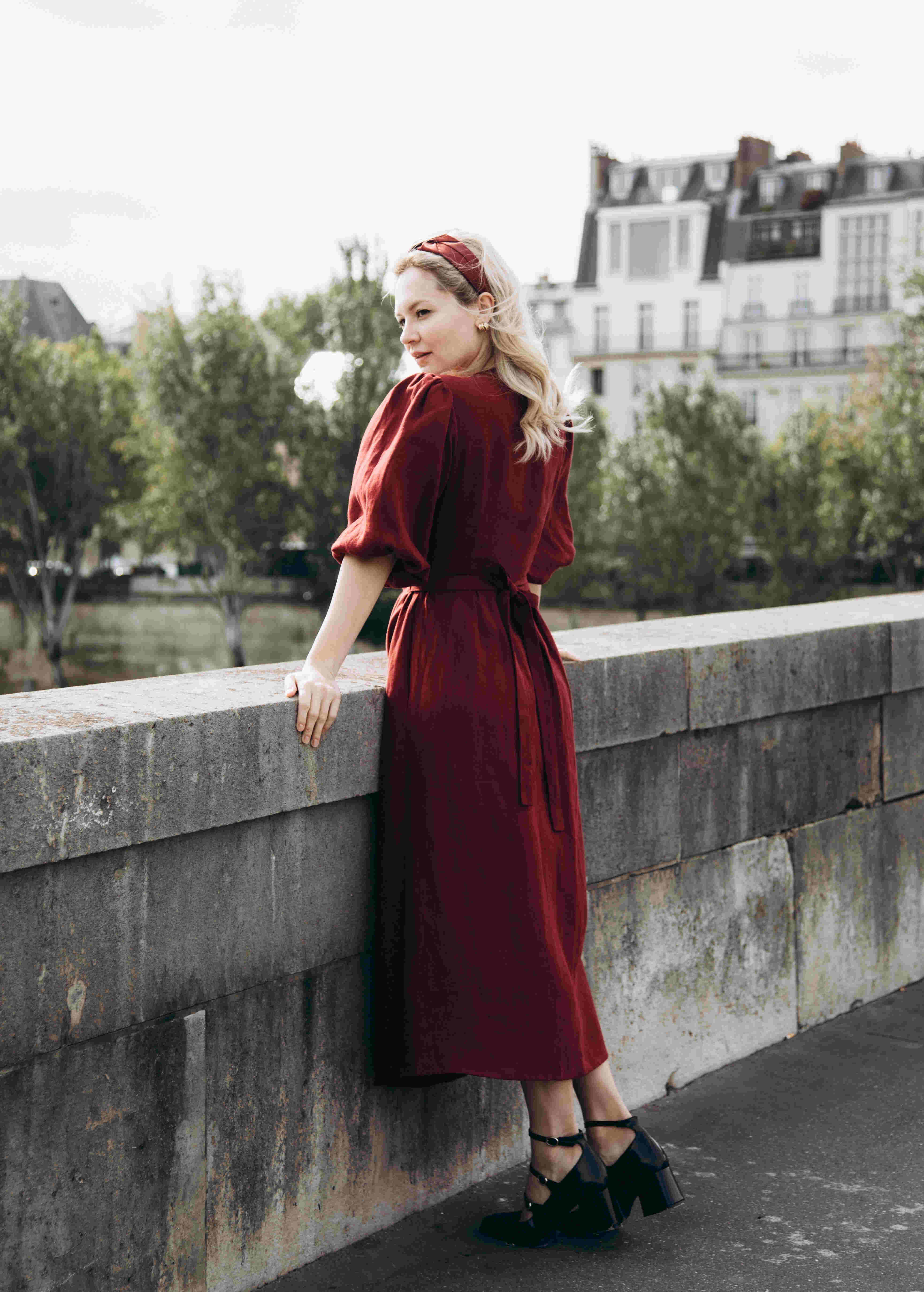 Olivia Burgundy Linen Wrap dress