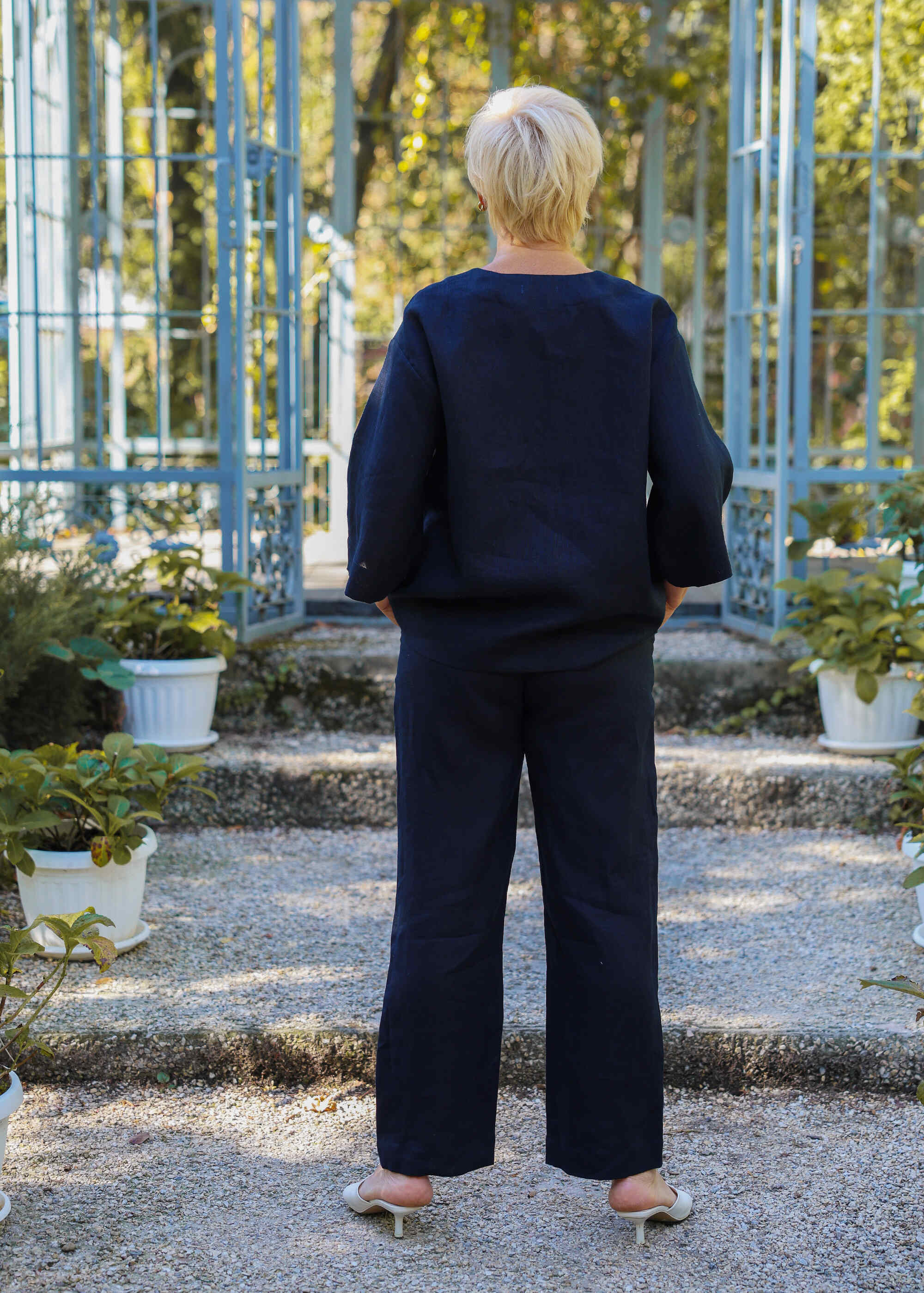 Navy Blue Linen Set of Pants and Top