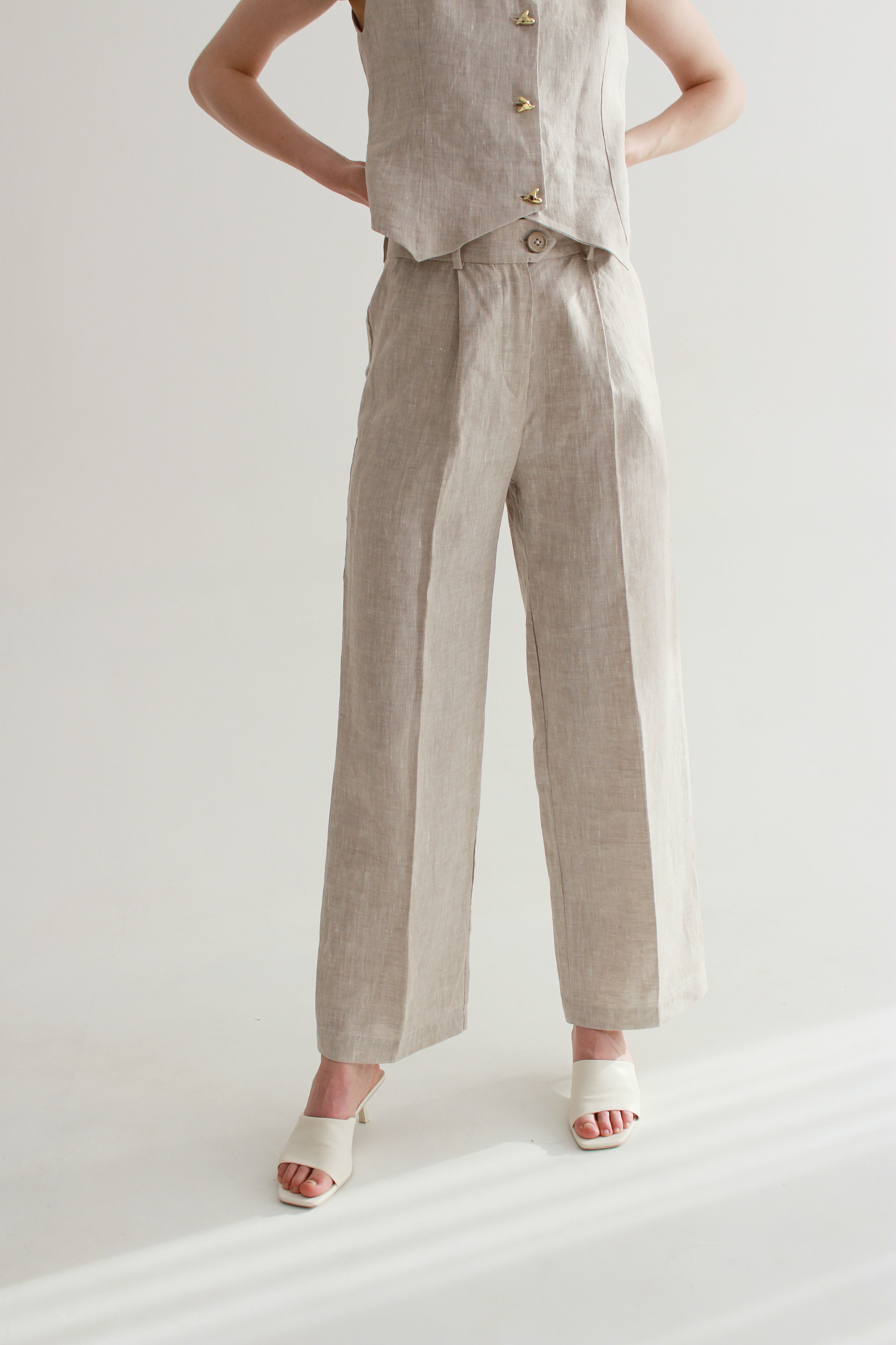 Set of beige linen pants and waistcoat