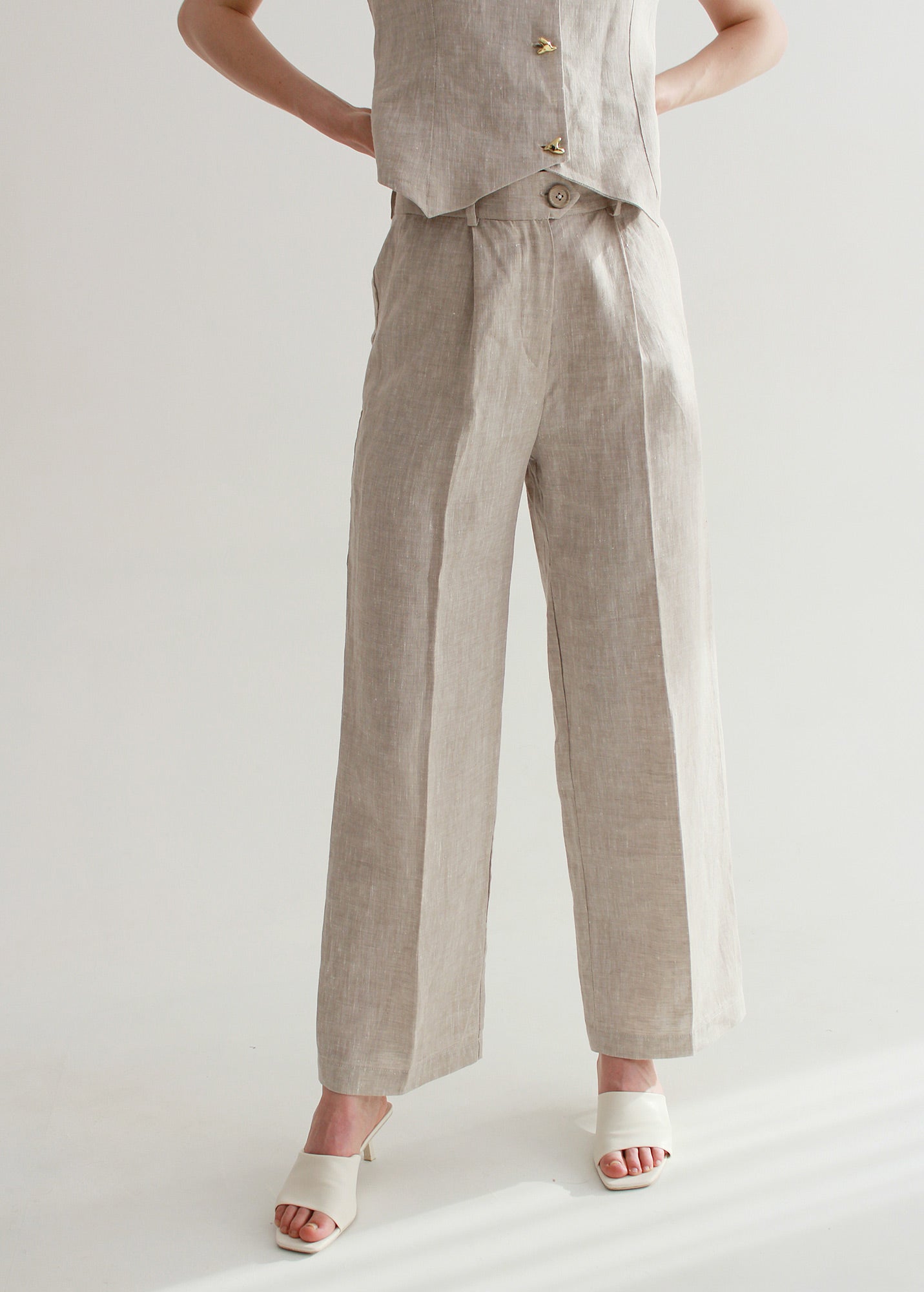 Beige wide linen pants