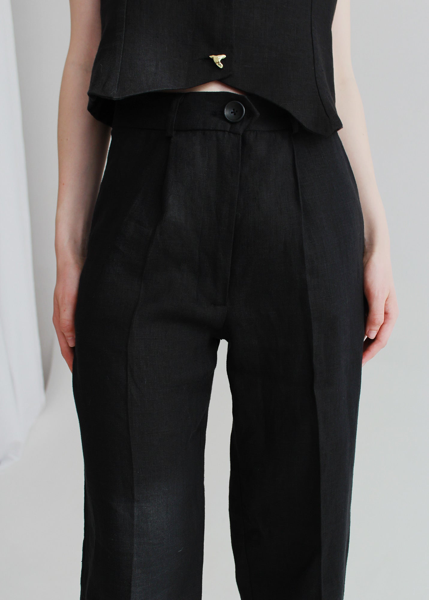 Black wide linen pants