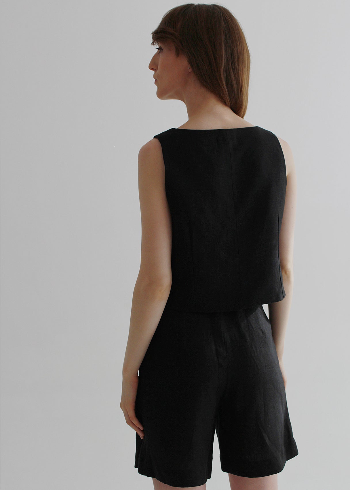 Ensemble short et gilet en lin noir