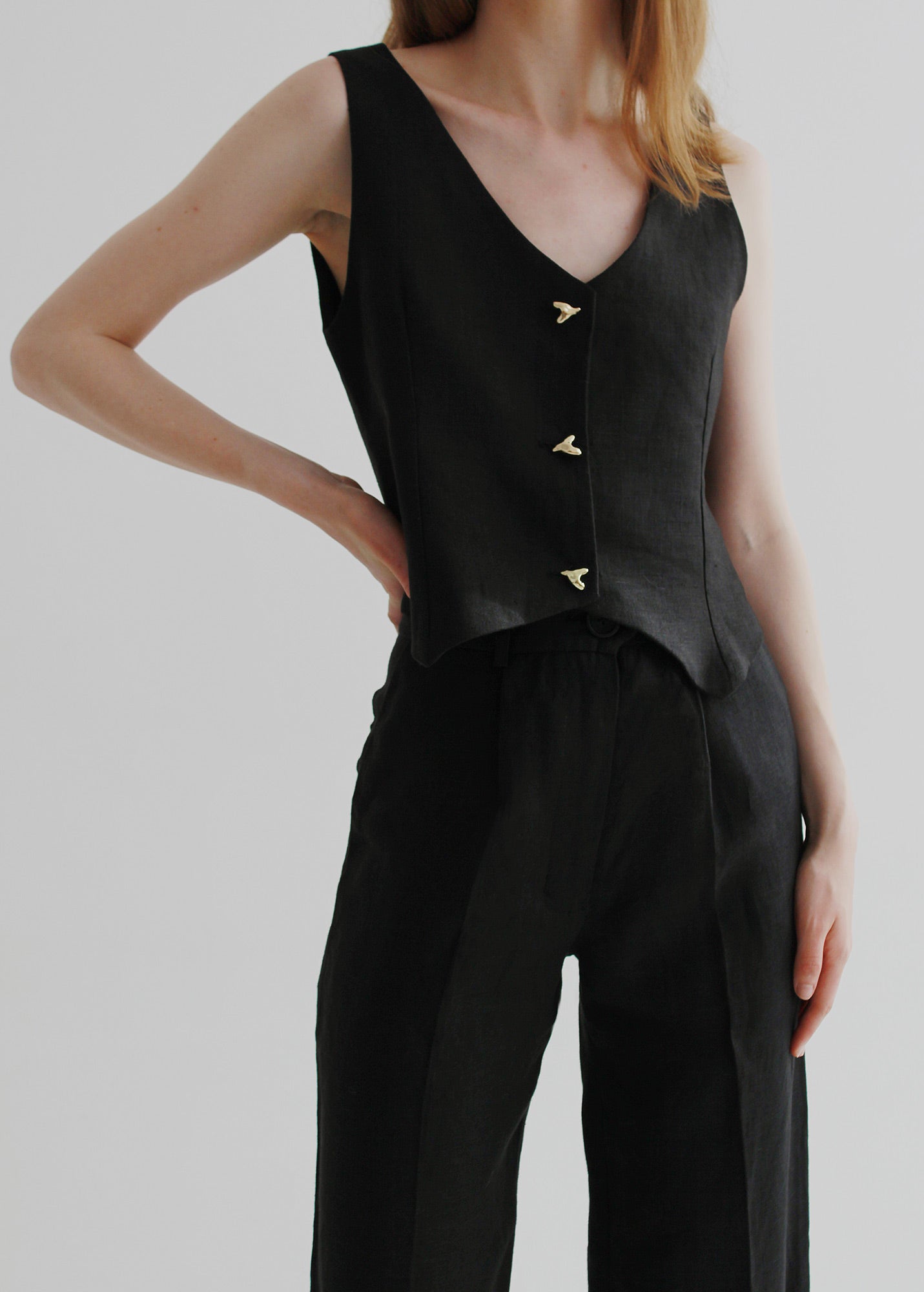 Set of black linen pants and waistcoat