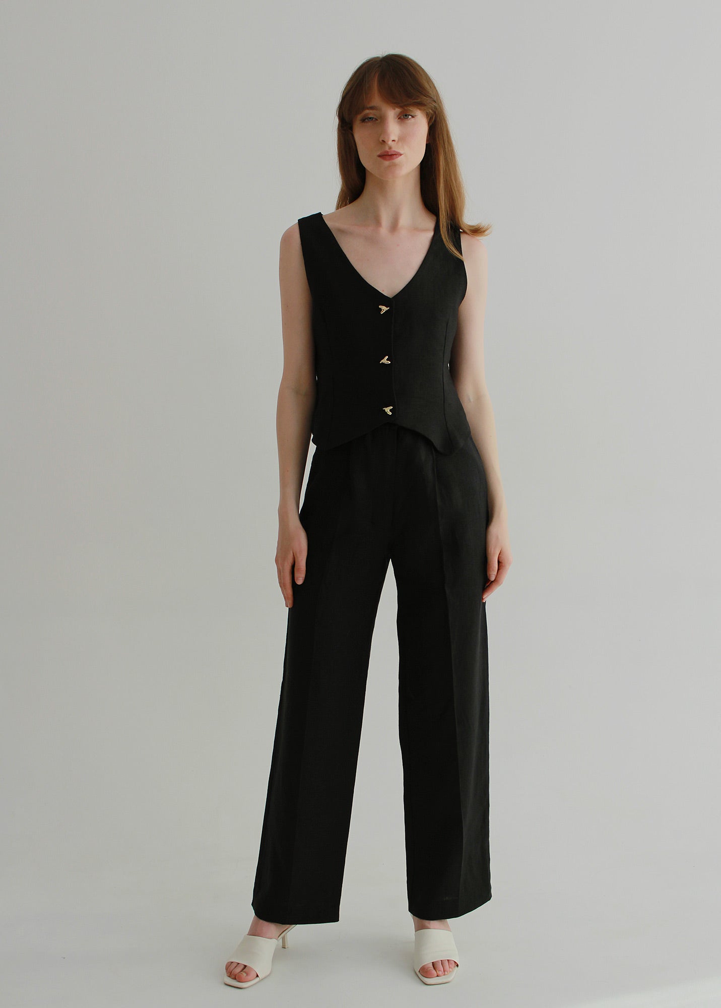 Black wide linen pants