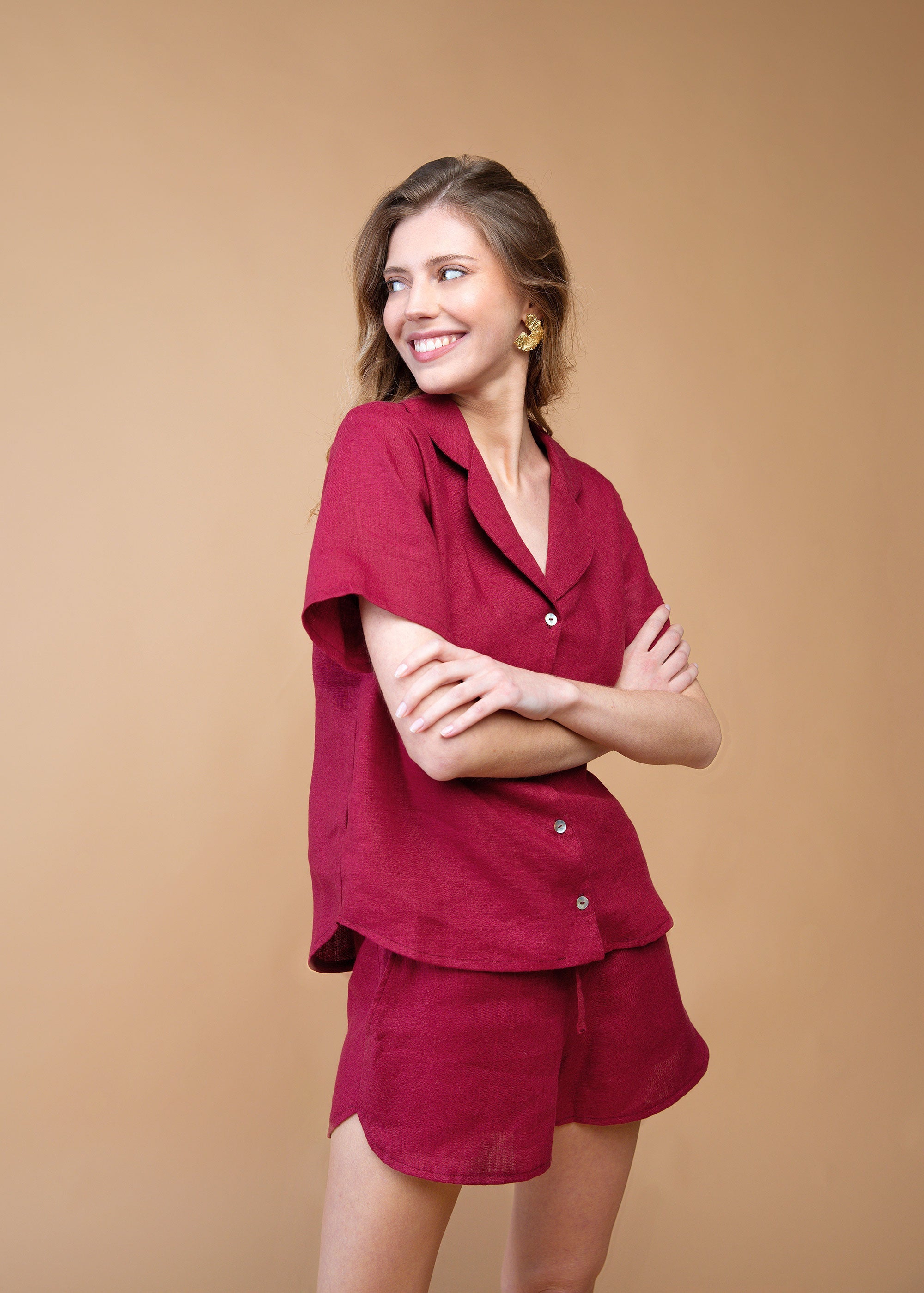 Ensemble pyjama en lin bordeaux