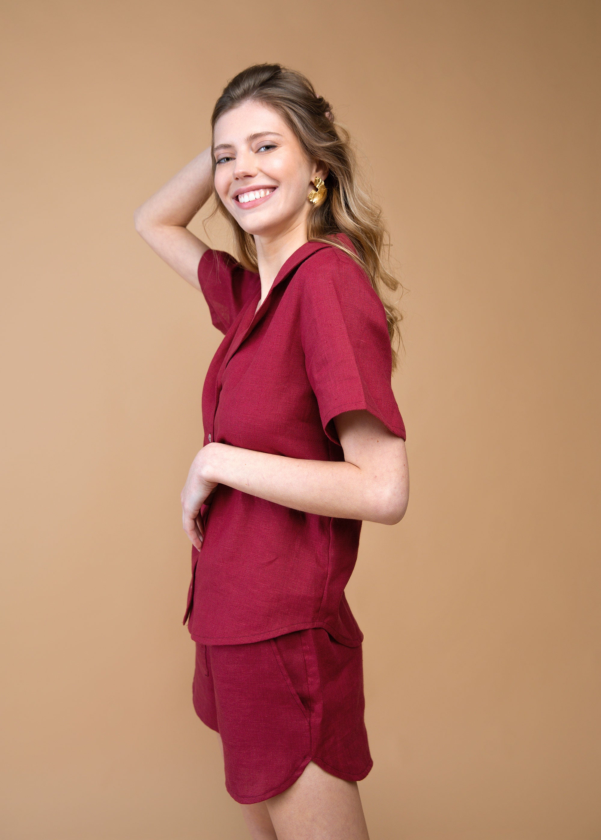 Ensemble pyjama en lin bordeaux