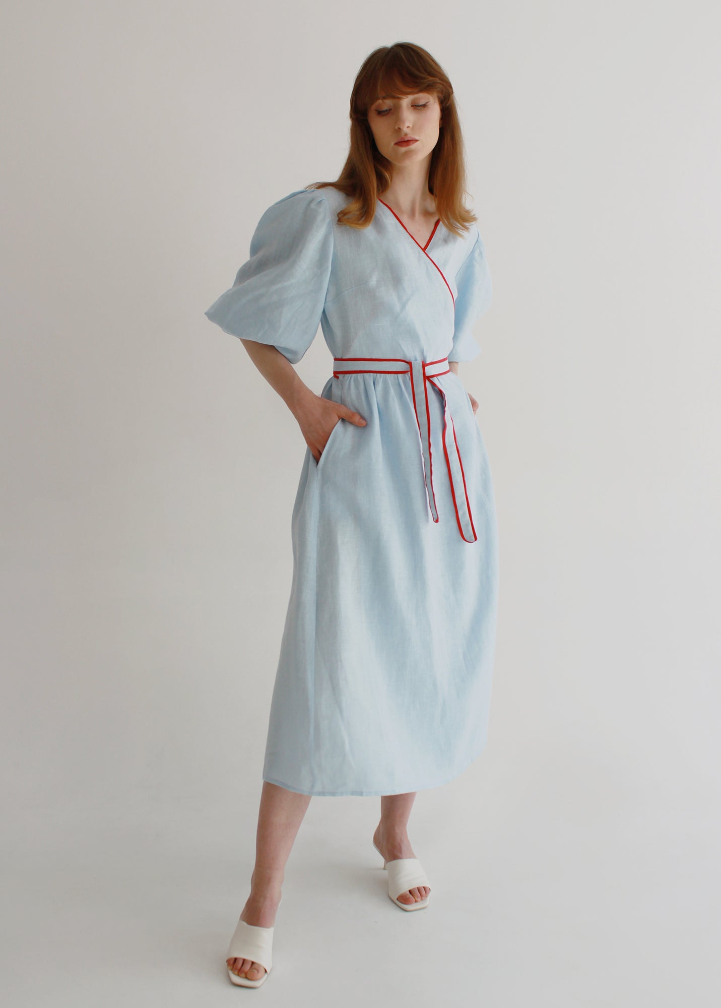 "Diana" Sky Blue Linen Dress