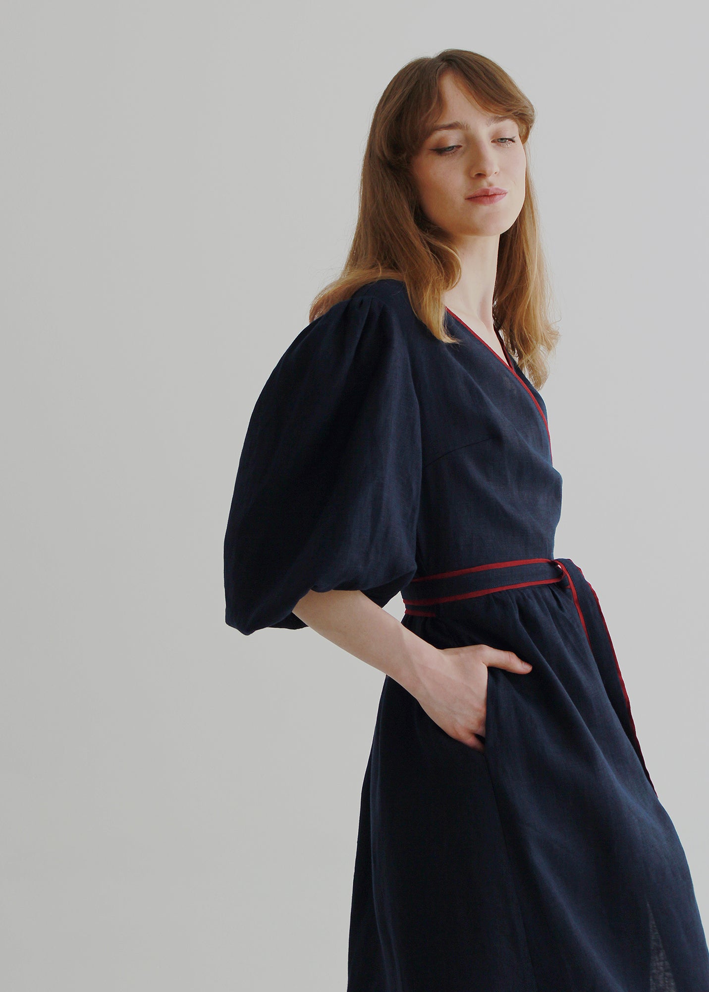 "Diana" Navy Blue Linen Dress