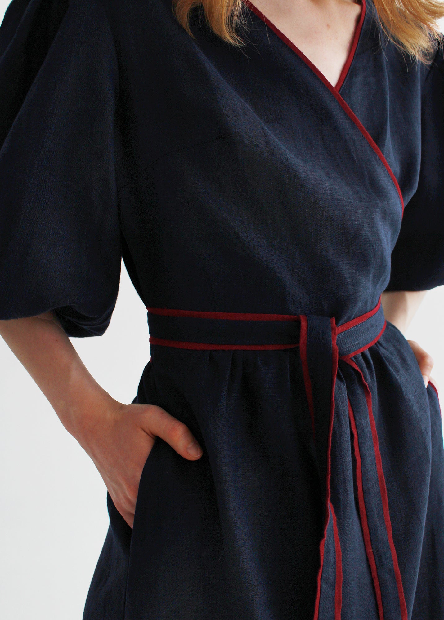 "Diana" Navy Blue Linen Dress