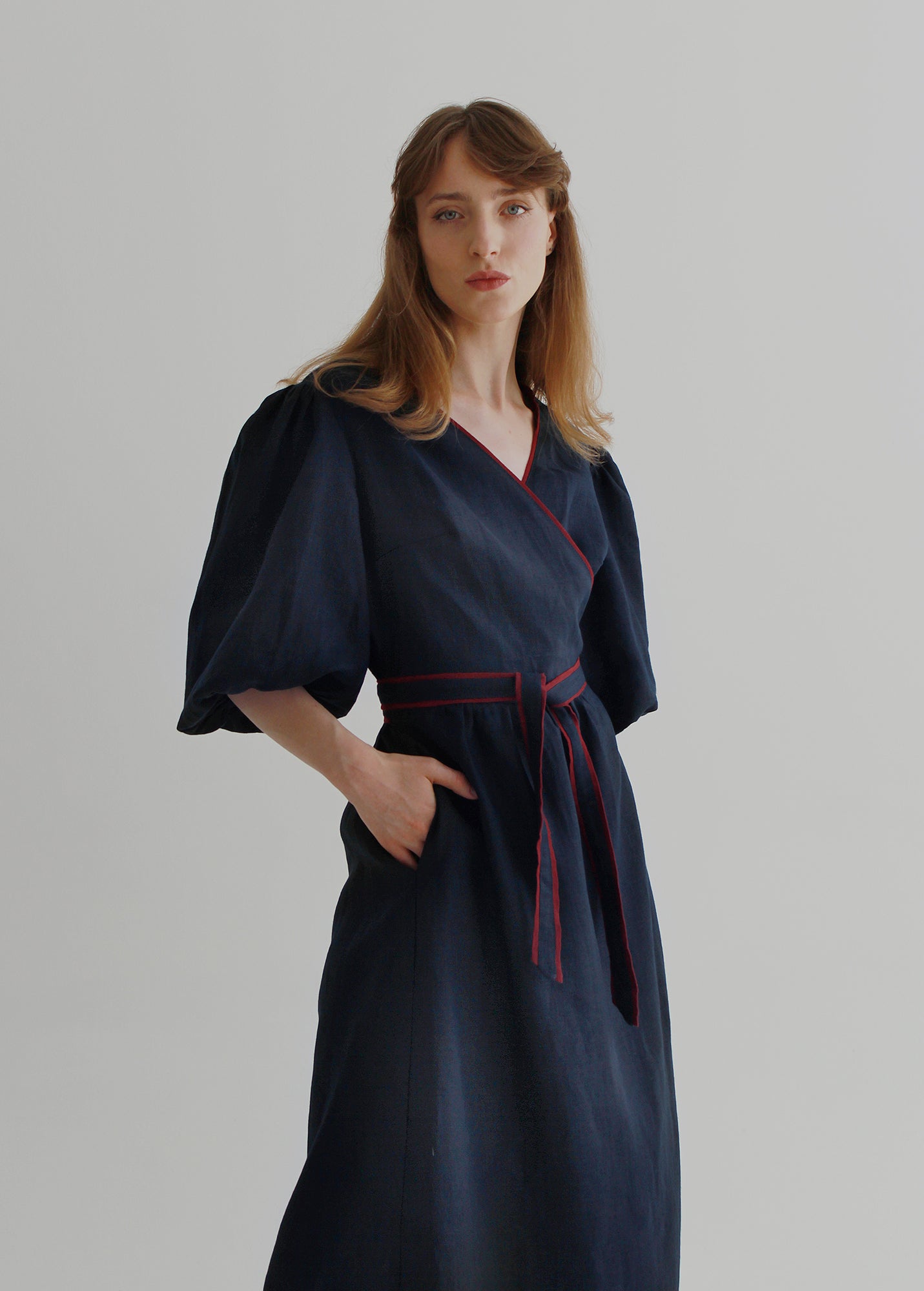 "Diana" Navy Blue Linen Dress