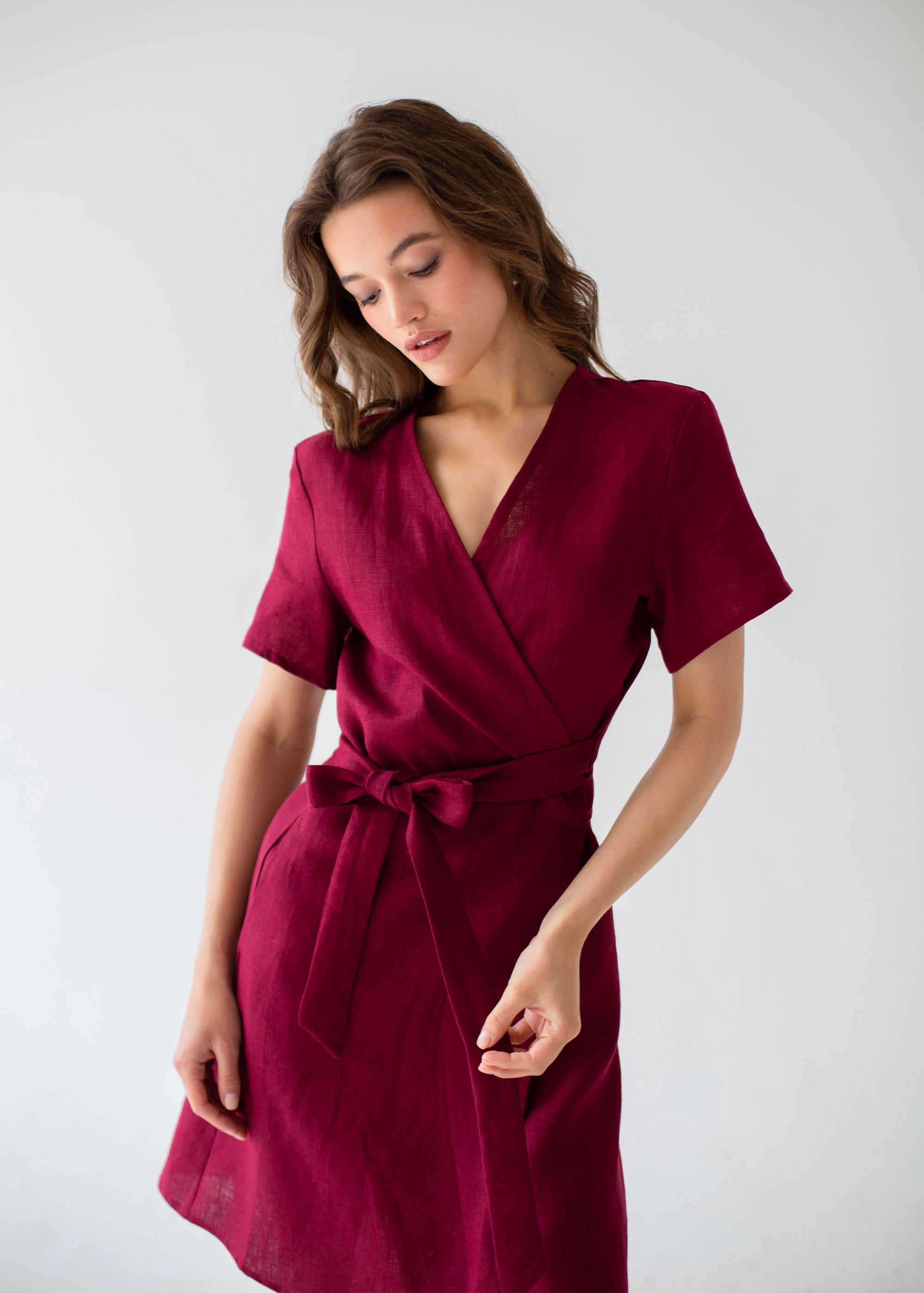 "Zoey" Burgundy Linen Dress