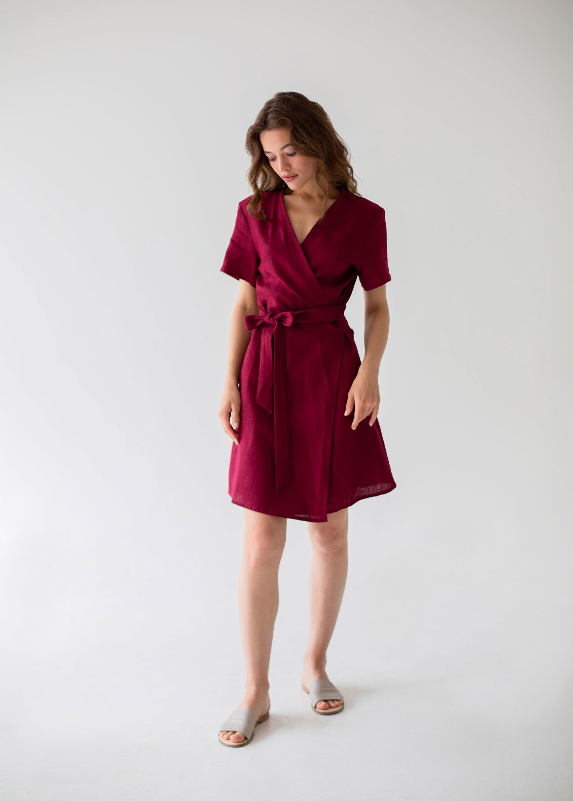 "Zoey" Burgundy Linen Dress