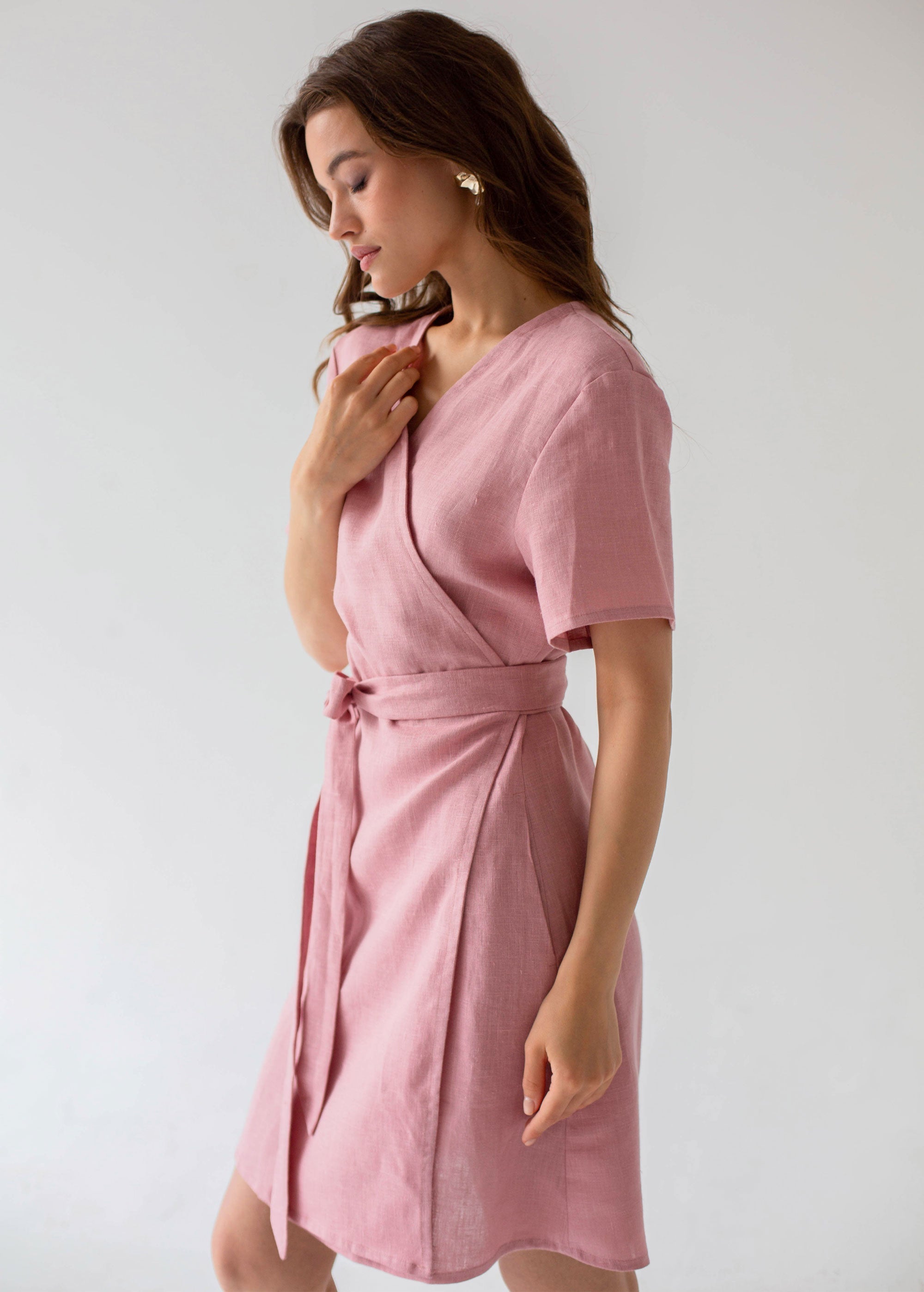 "Zoey" Pink Linen Dress