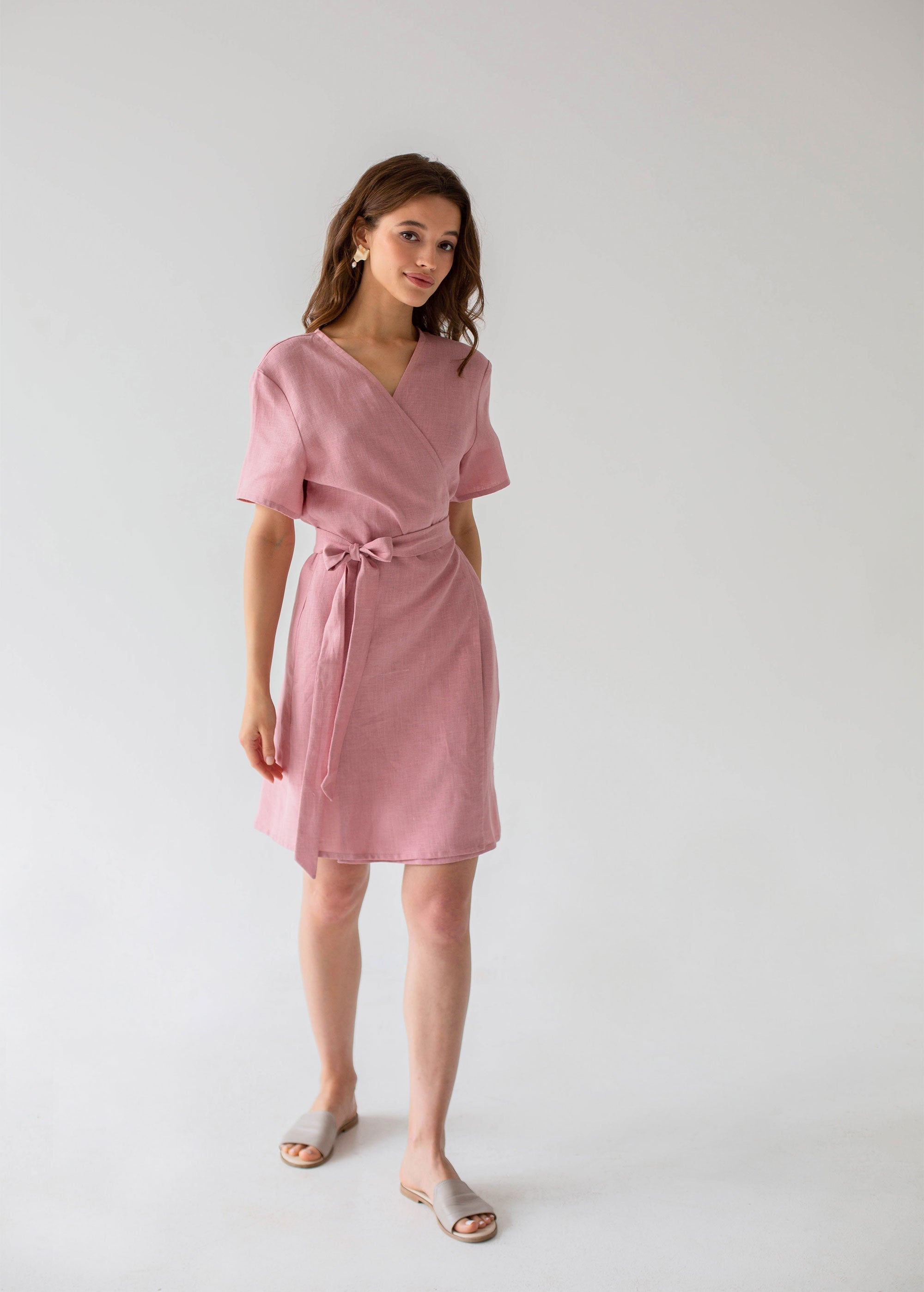 "Zoey" Pink Linen Dress