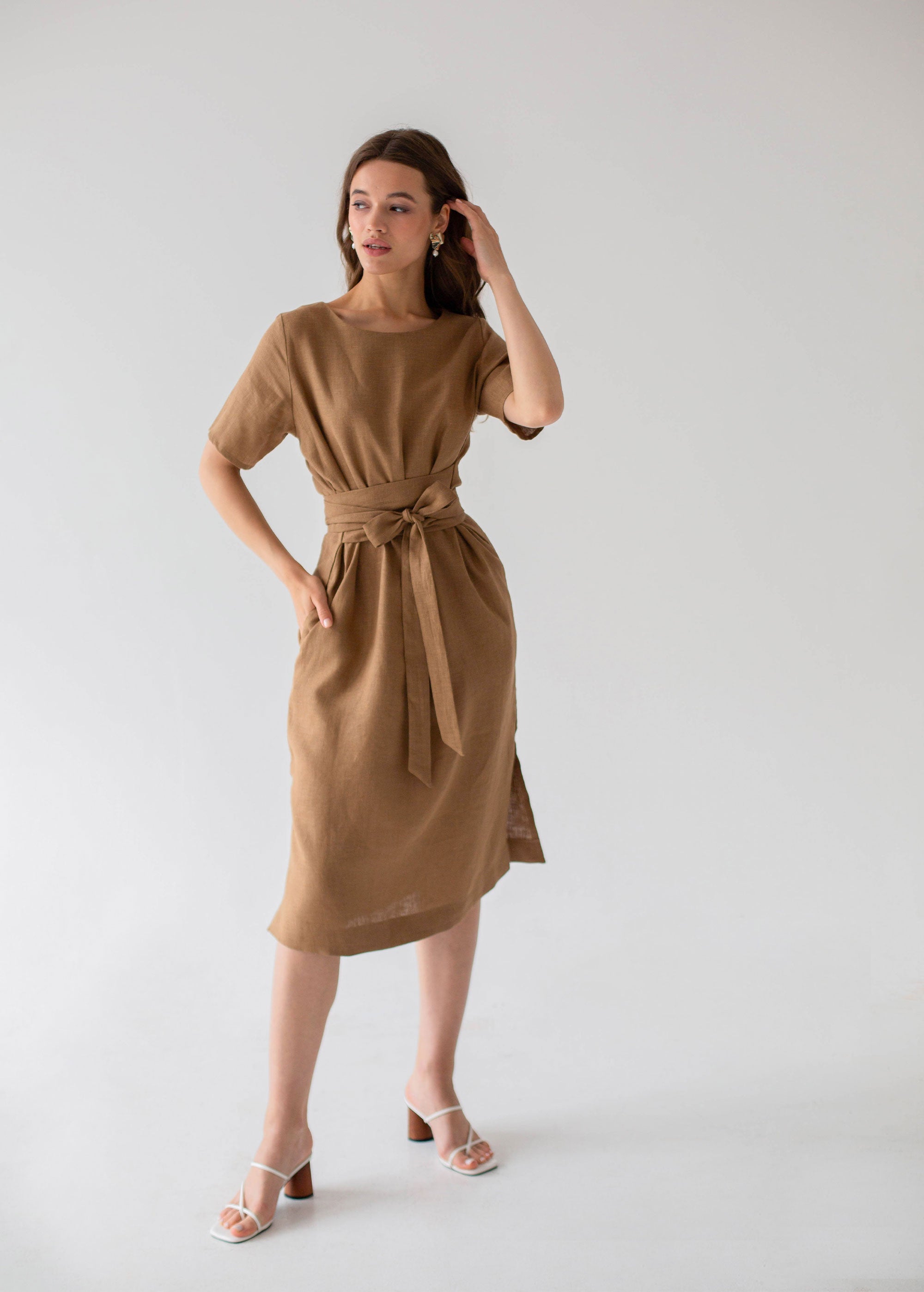 "Adelia" Sand Midi Dress