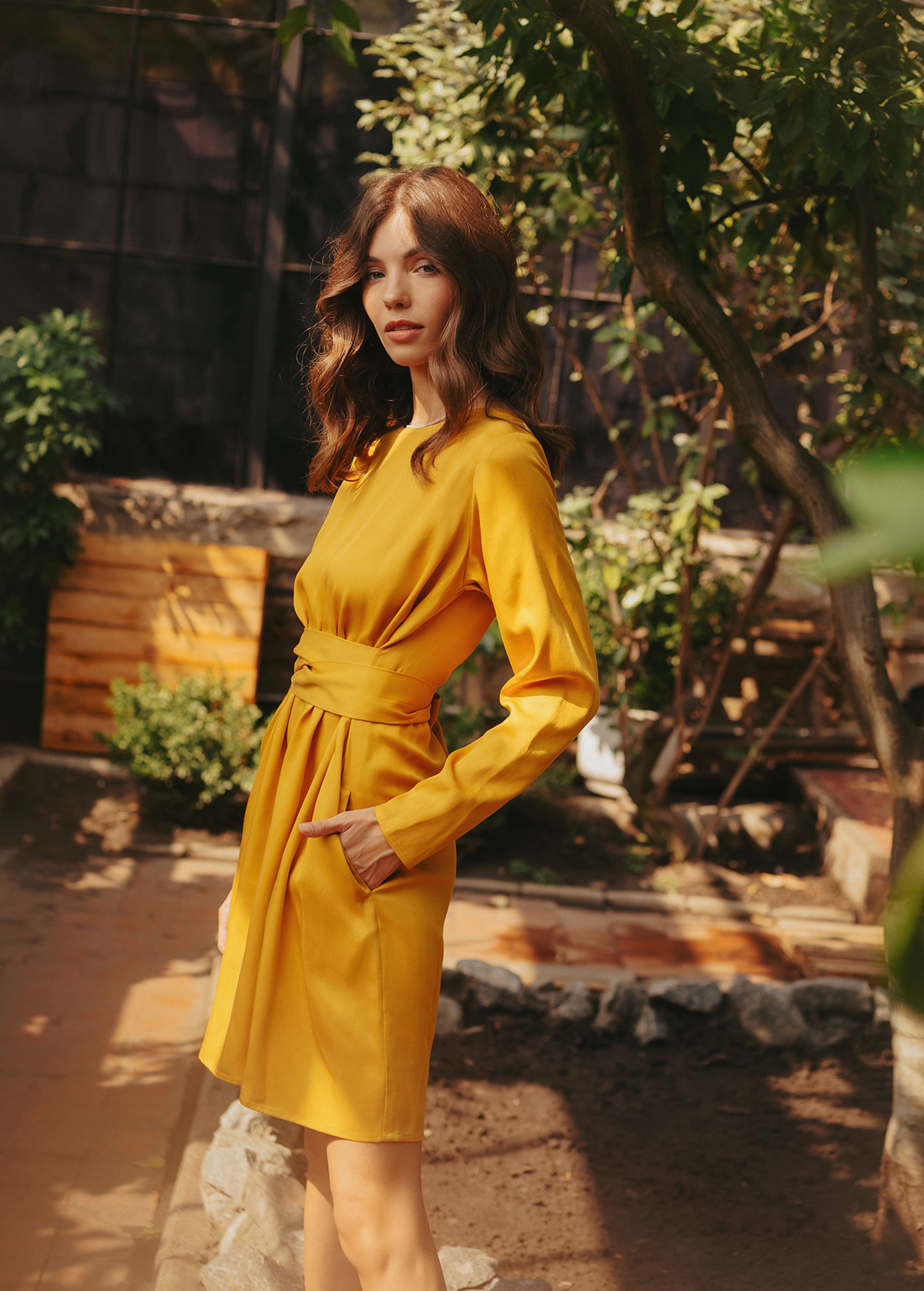 "Audrey" Mustard Mini Dress