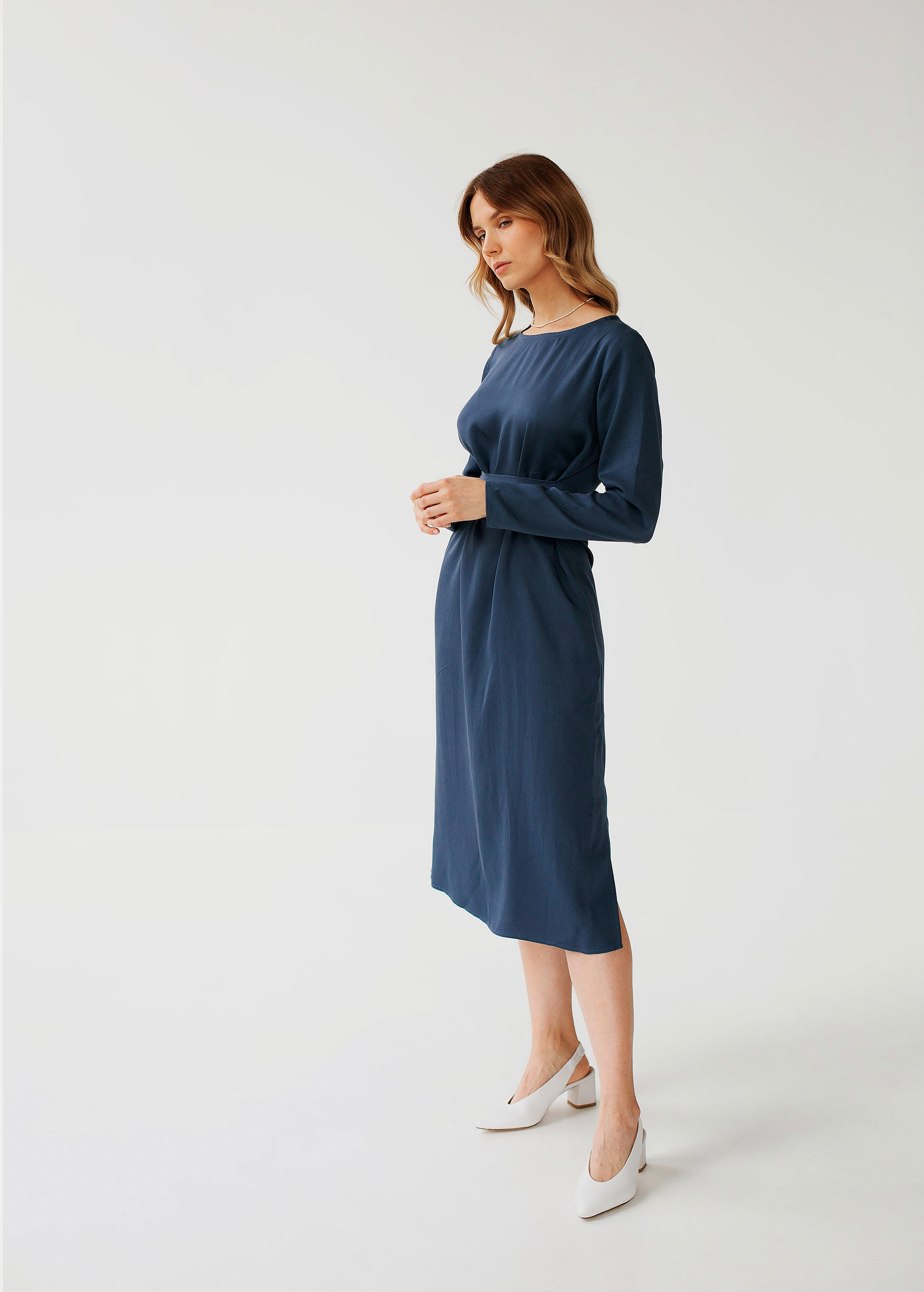 "Audrey"  Navy Blue Midi Dress