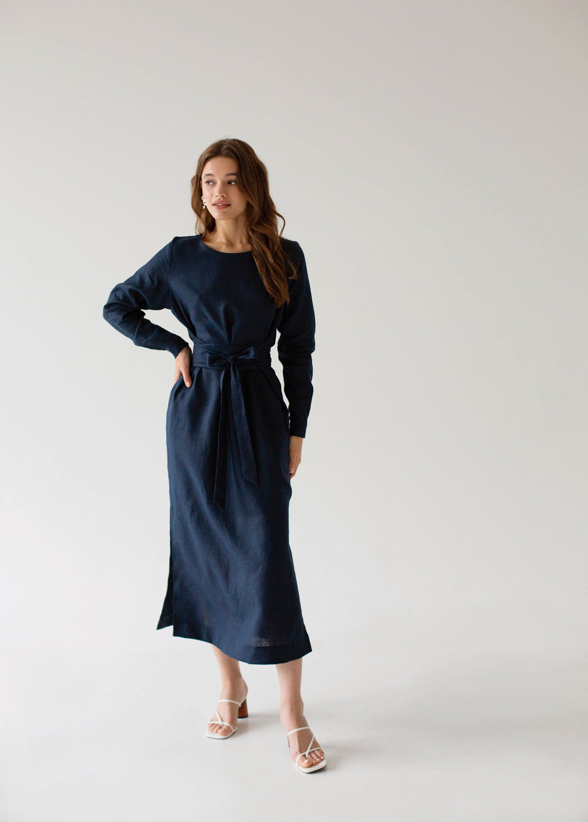 "Audrey" Navy blue Midi Dress