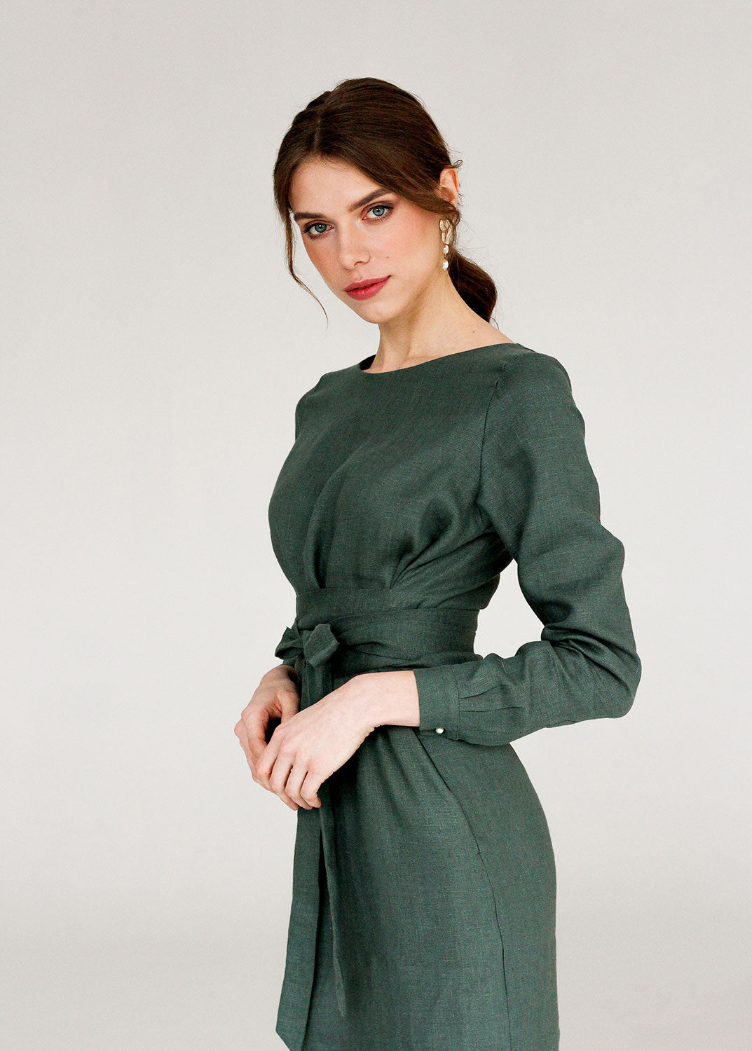 "Audrey" Sage Green Linen Dress