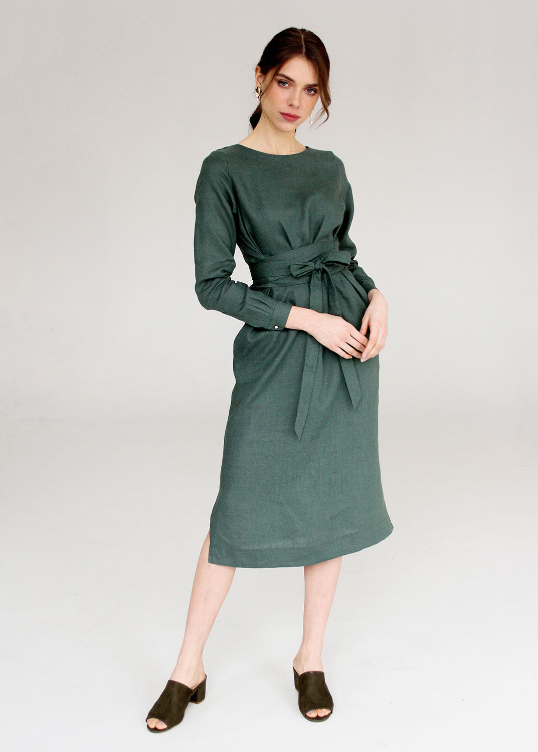 "Audrey" Sage Green Linen Dress