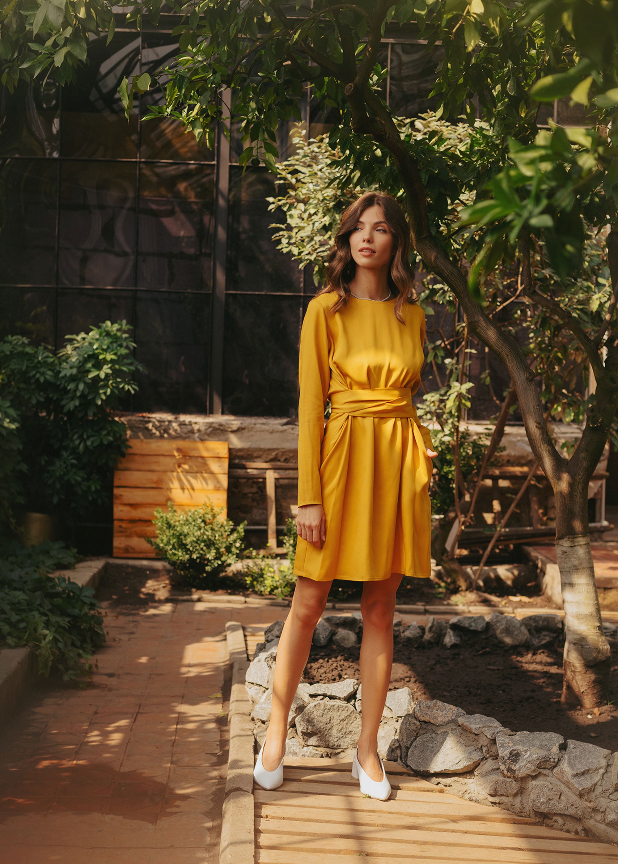 "Audrey" Mustard Mini Dress