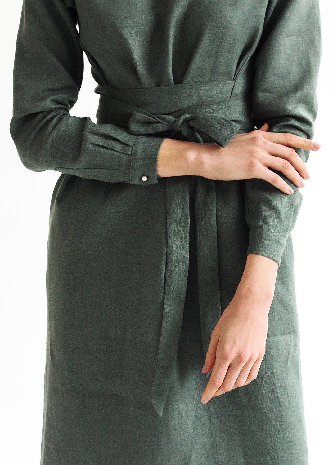 "Audrey" Sage Green Linen Dress