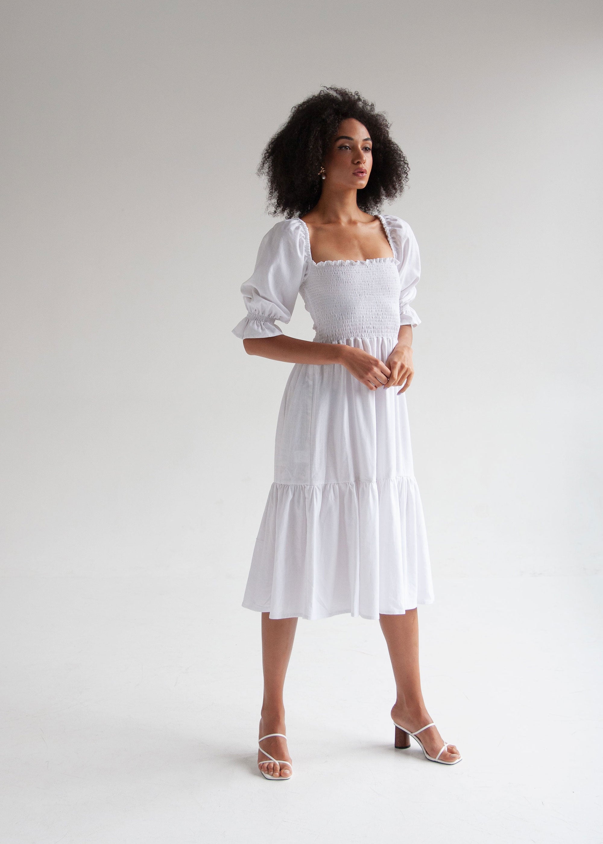 "Camila" White Midi Dress