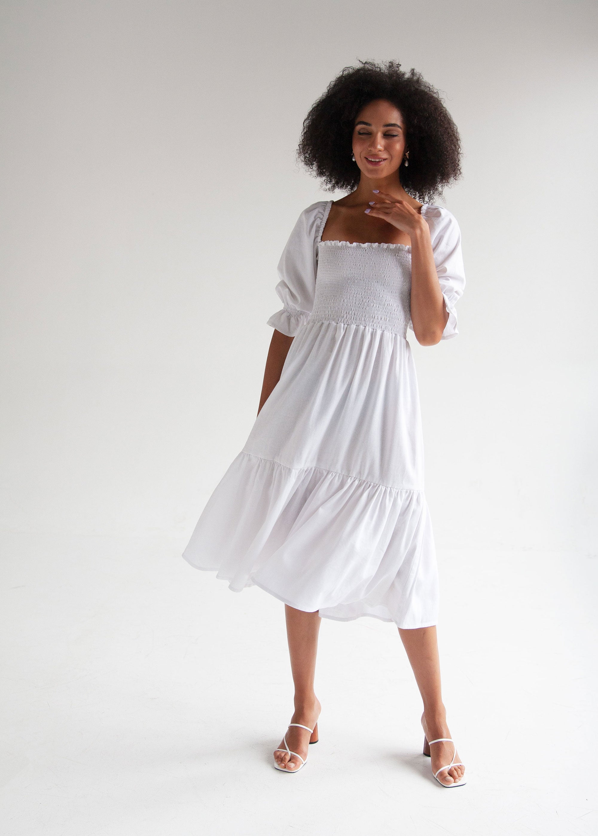 "Camila" White Midi Dress