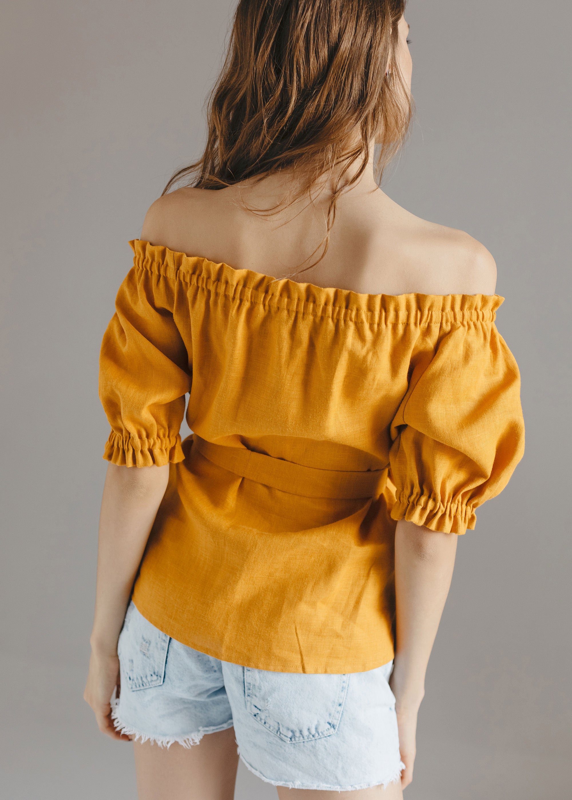 "Lia" Mustard Yellow Off the Shoulder Top