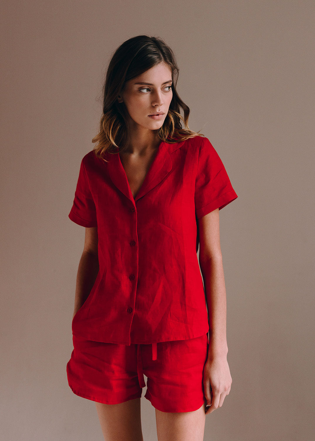 Red Short Sleeve Pajama Set