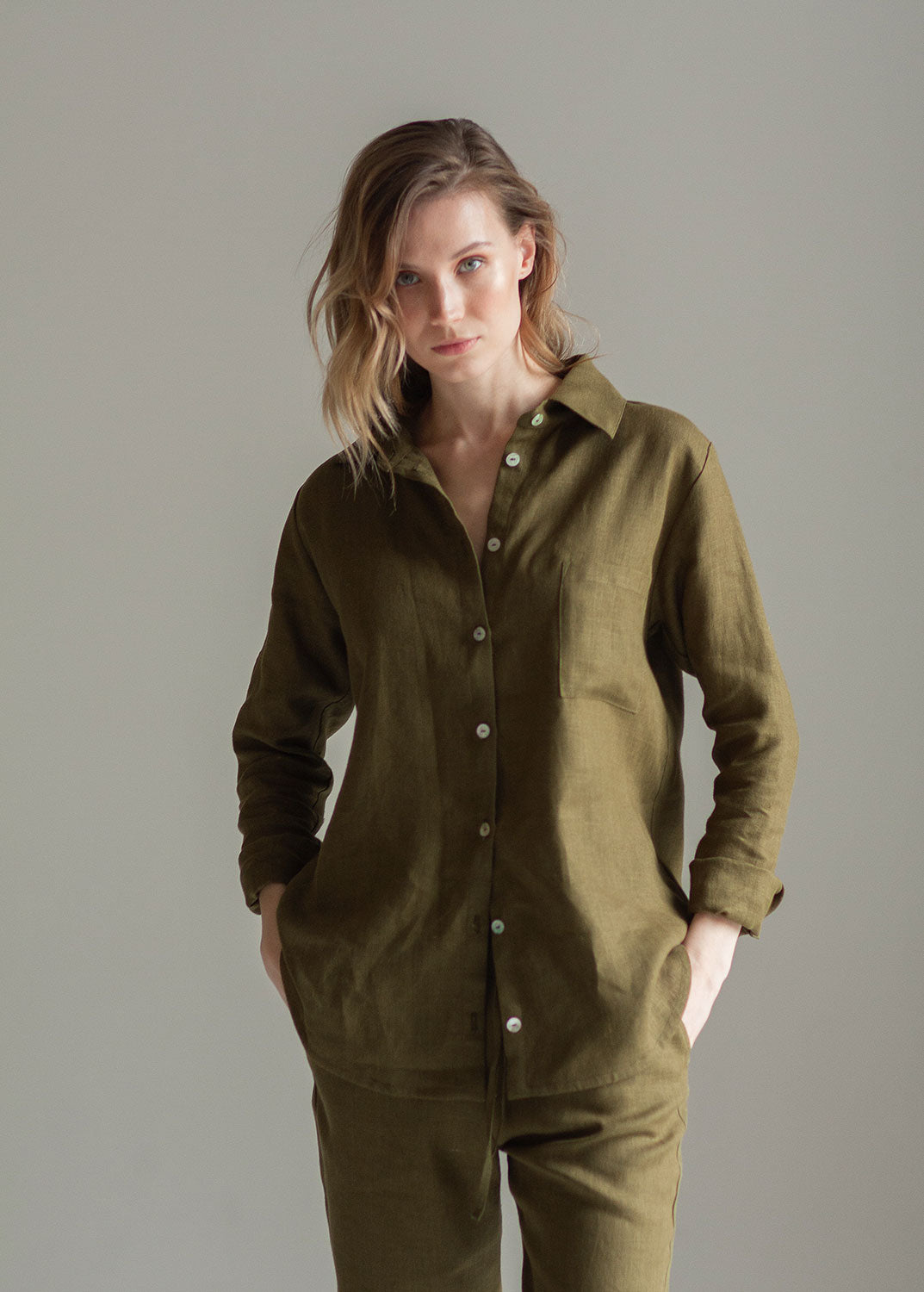 Khaki Green Linen Suit