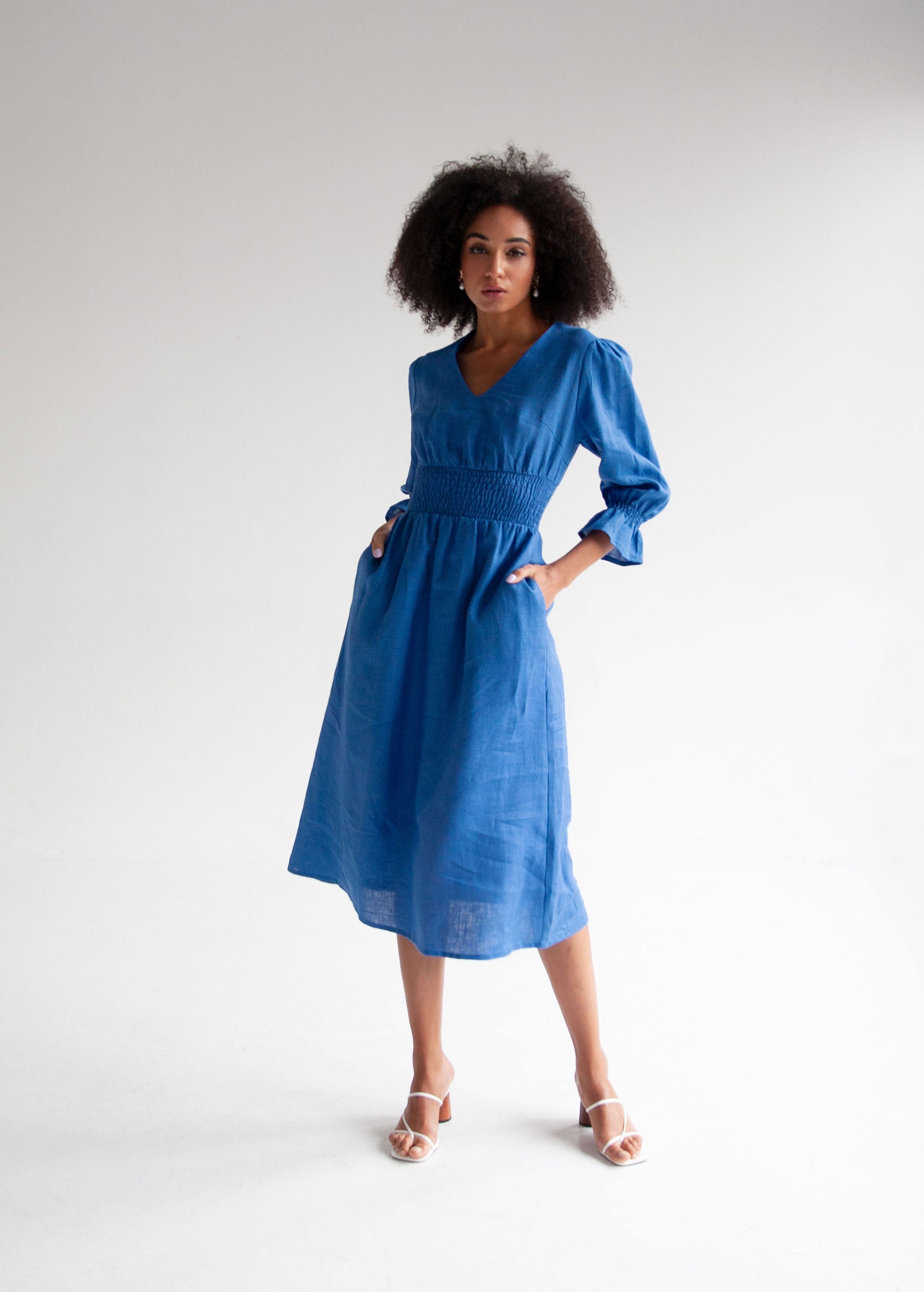 Robe Midi en Lin Bleu "Lisa"