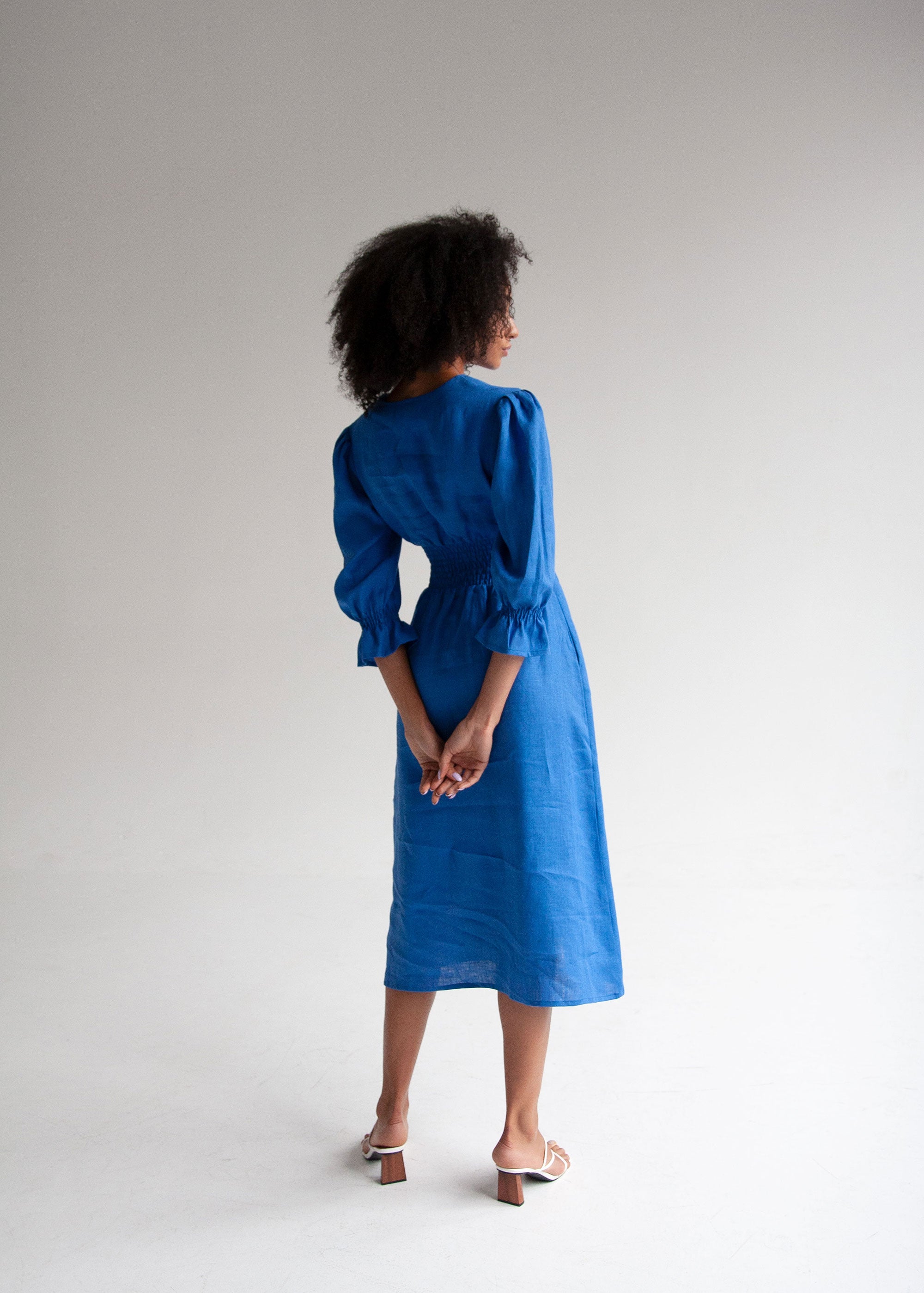 Robe Midi en Lin Bleu "Lisa"