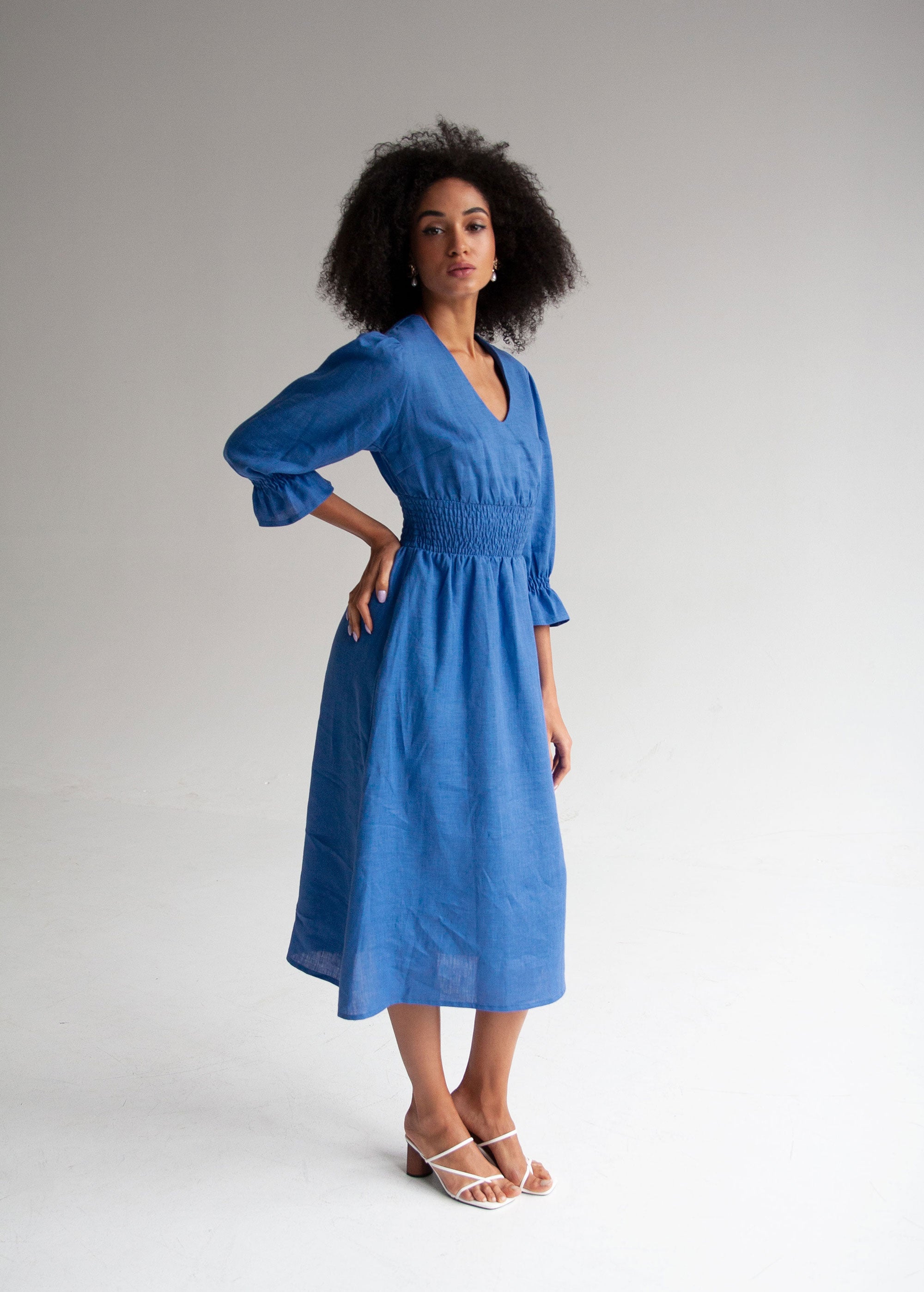 Robe Midi en Lin Bleu "Lisa"