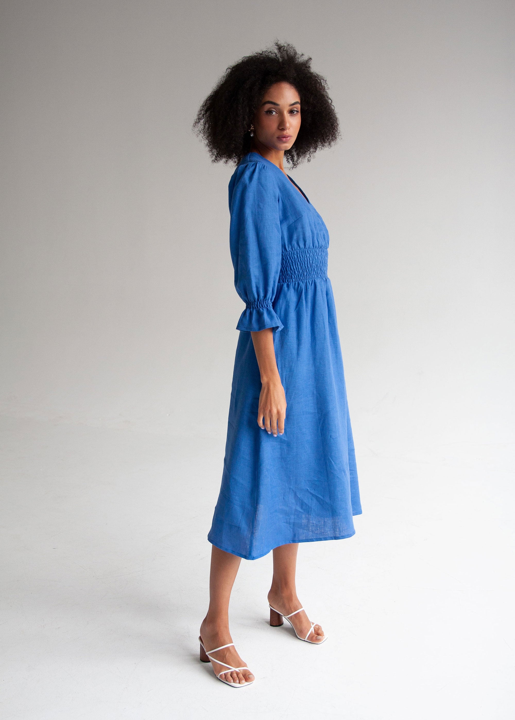 Robe Midi en Lin Bleu "Lisa"