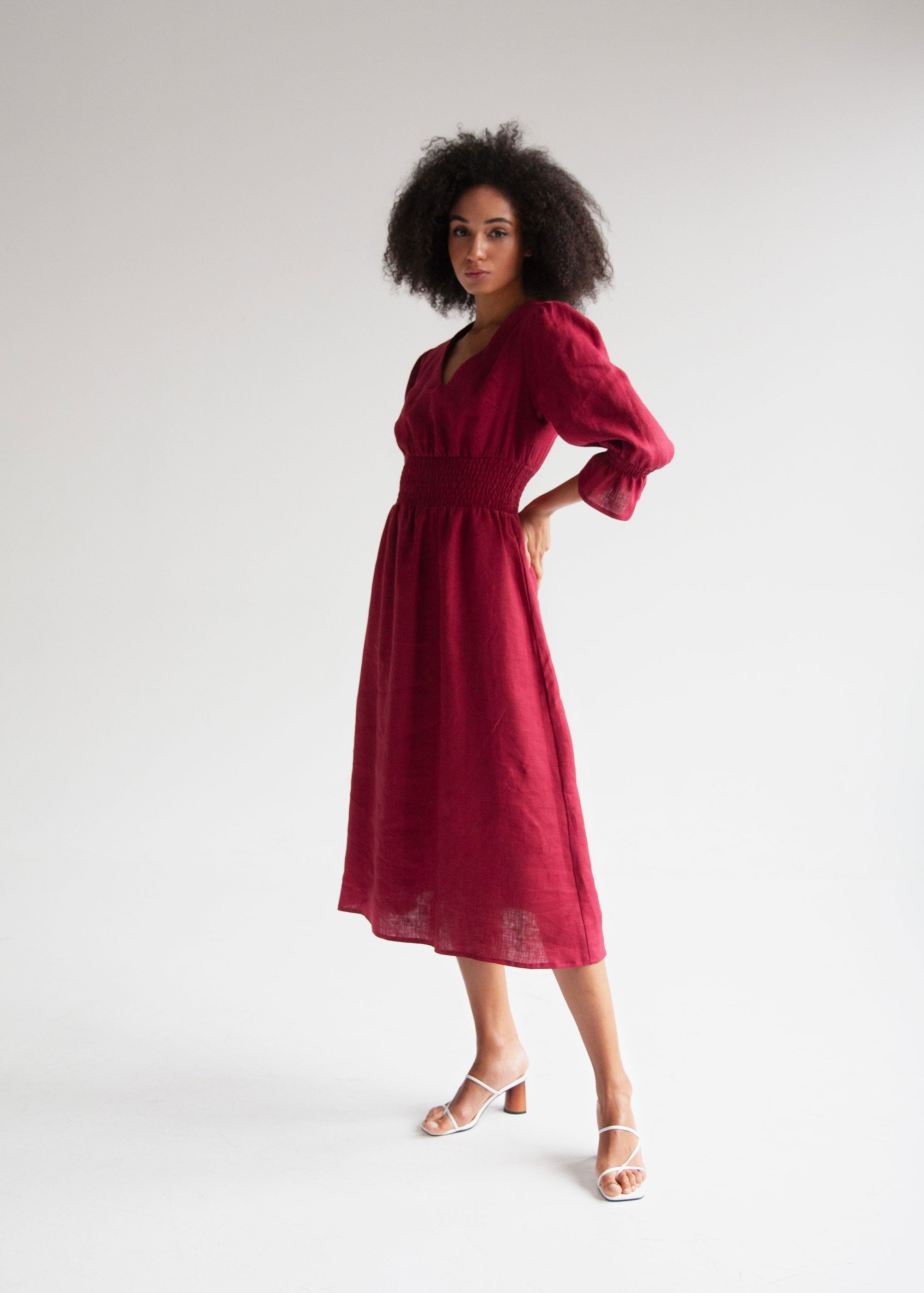 Robe Midi en Lin Bordeaux "Lisa"