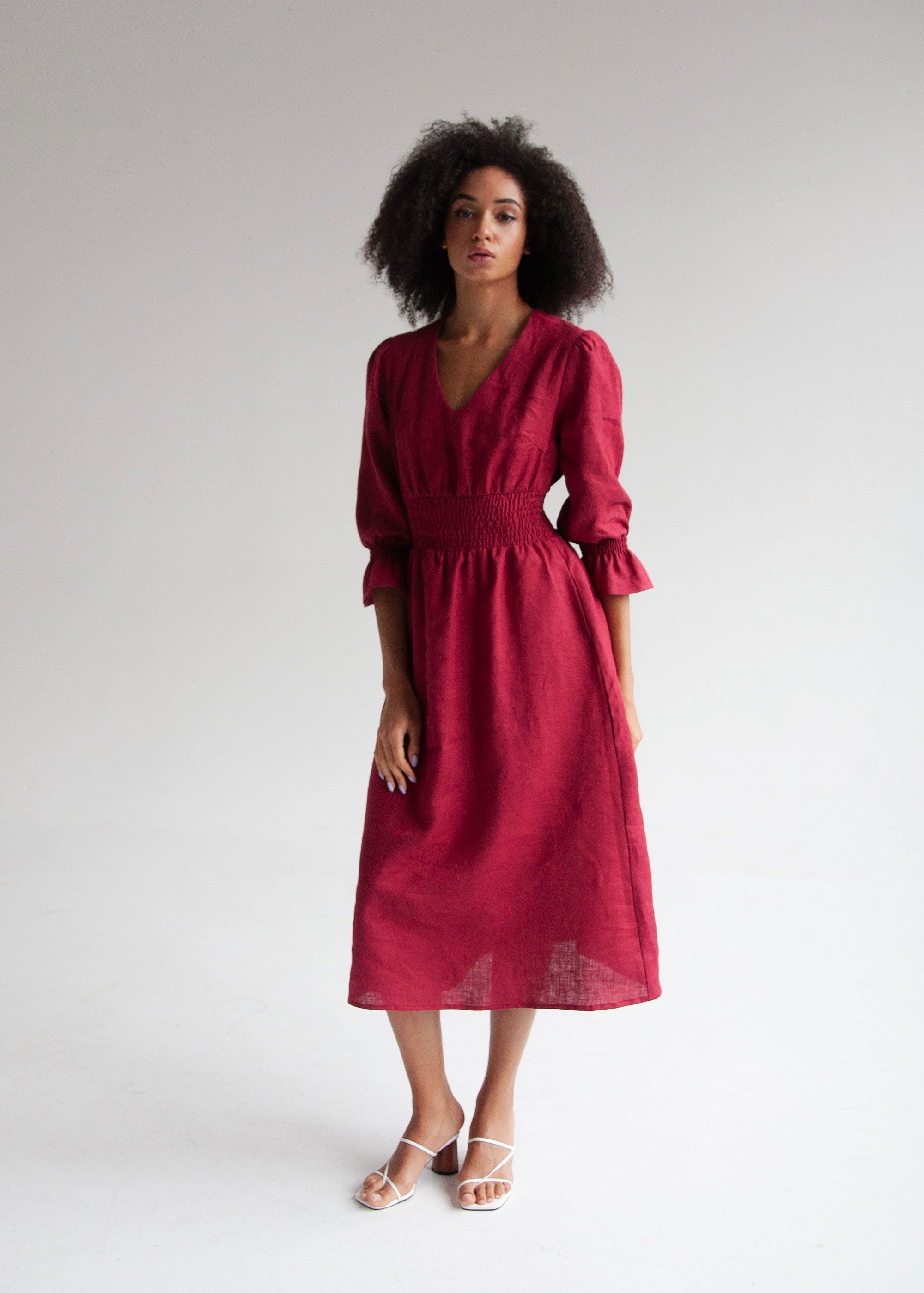 Robe Midi en Lin Bordeaux "Lisa"