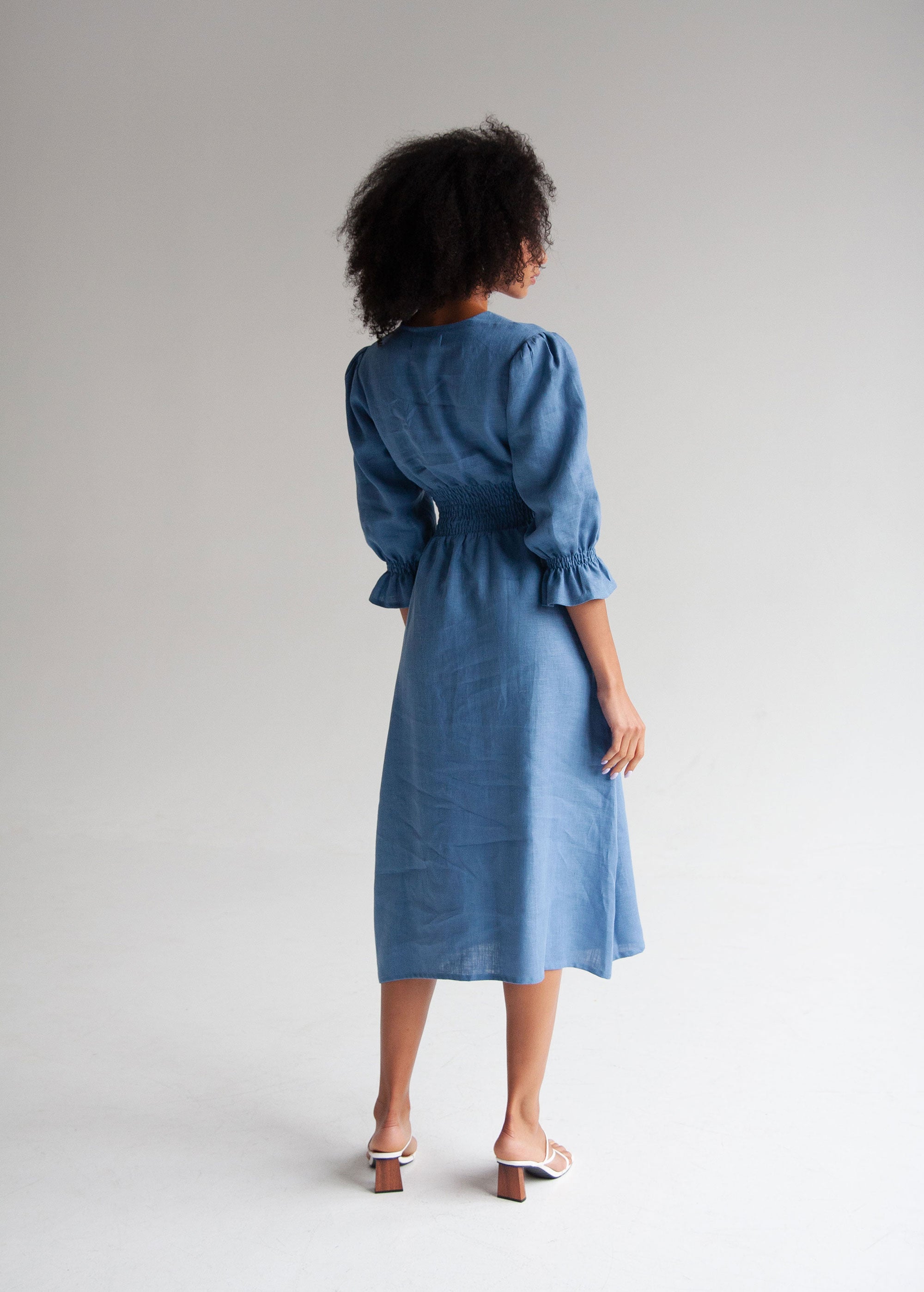 Robe Midi en Lin Bleu Denim "Lisa"