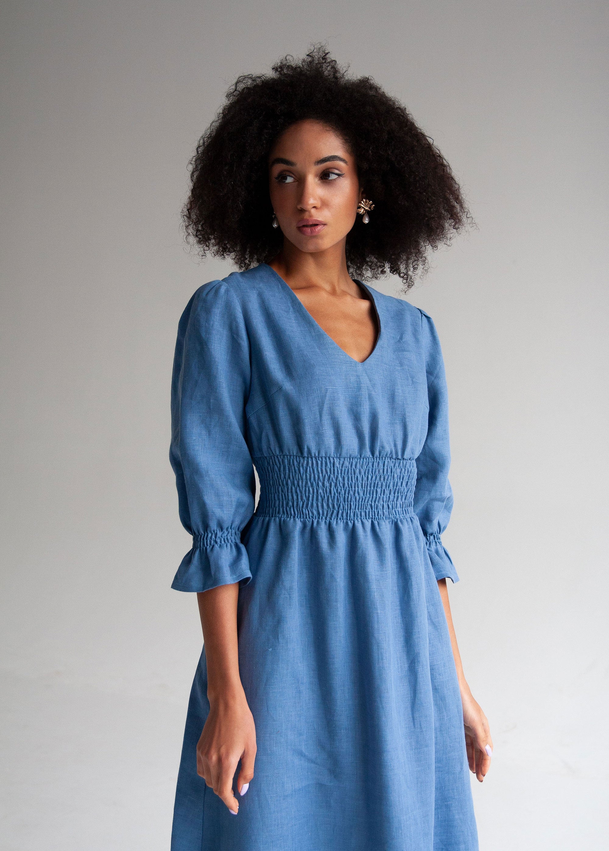 Robe Midi en Lin Bleu Denim "Lisa"