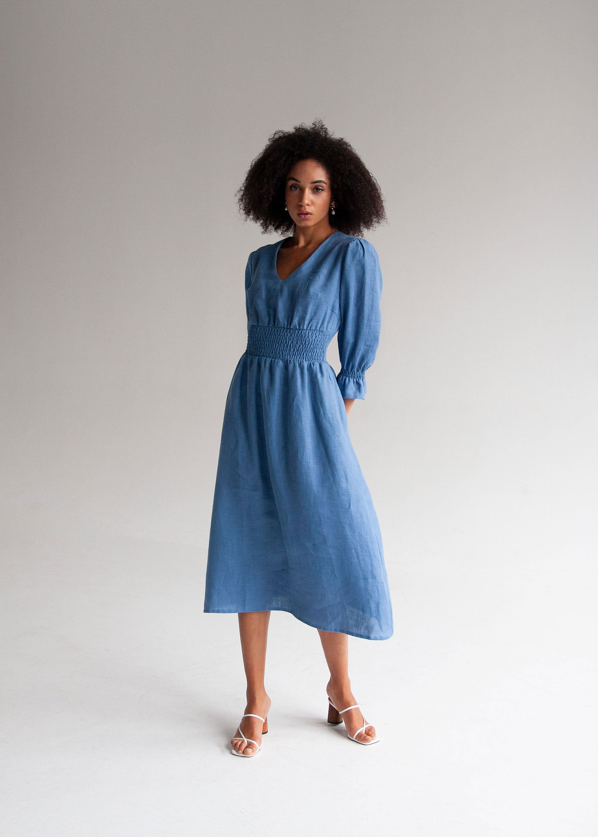 Robe Midi en Lin Bleu Denim "Lisa"