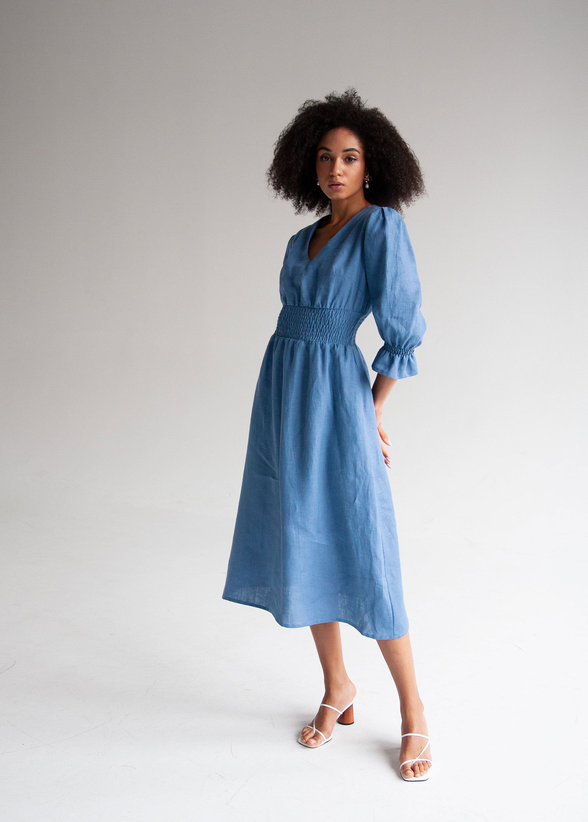 Robe Midi en Lin Bleu Denim "Lisa"