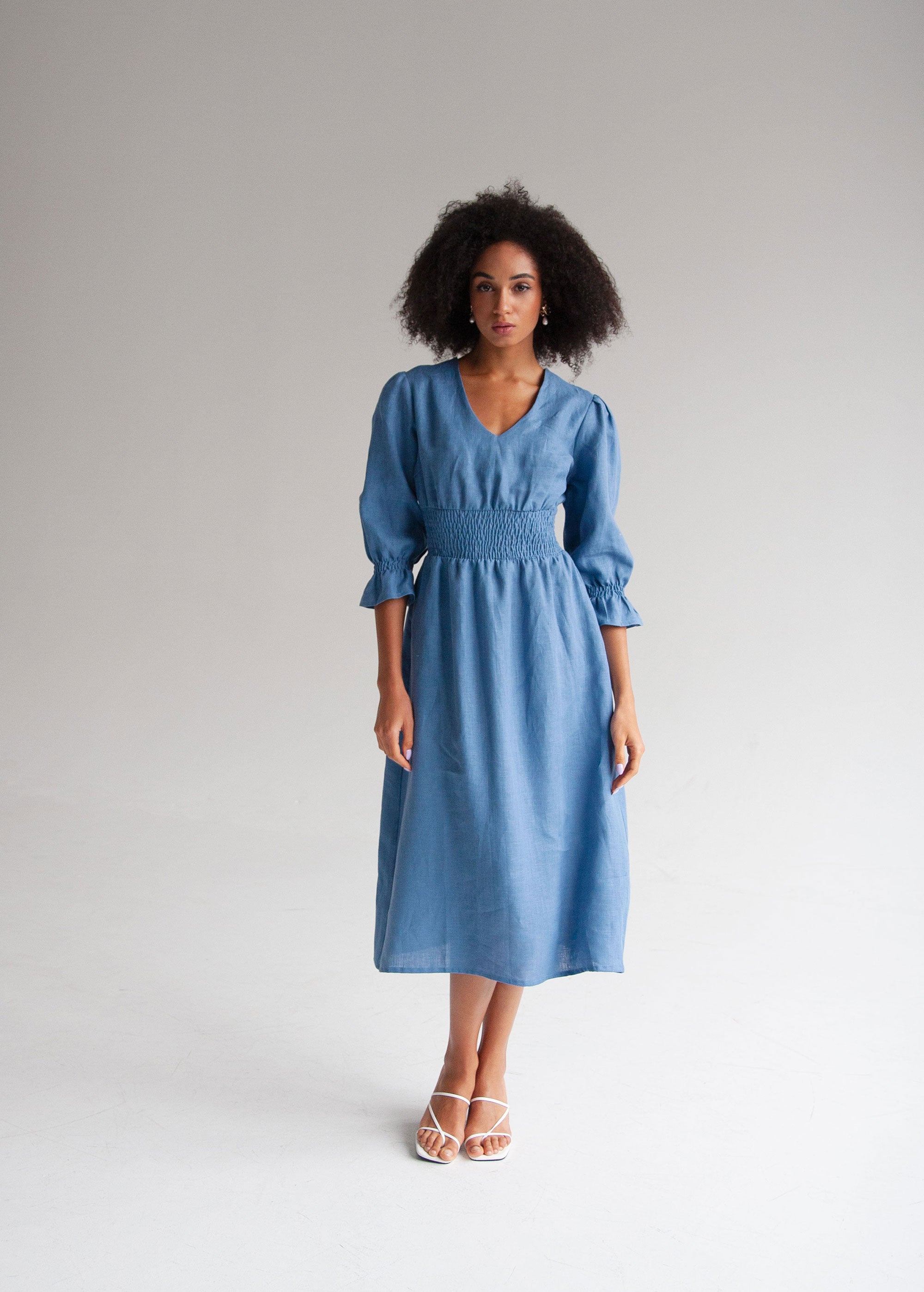 Robe Midi en Lin Bleu Denim "Lisa"