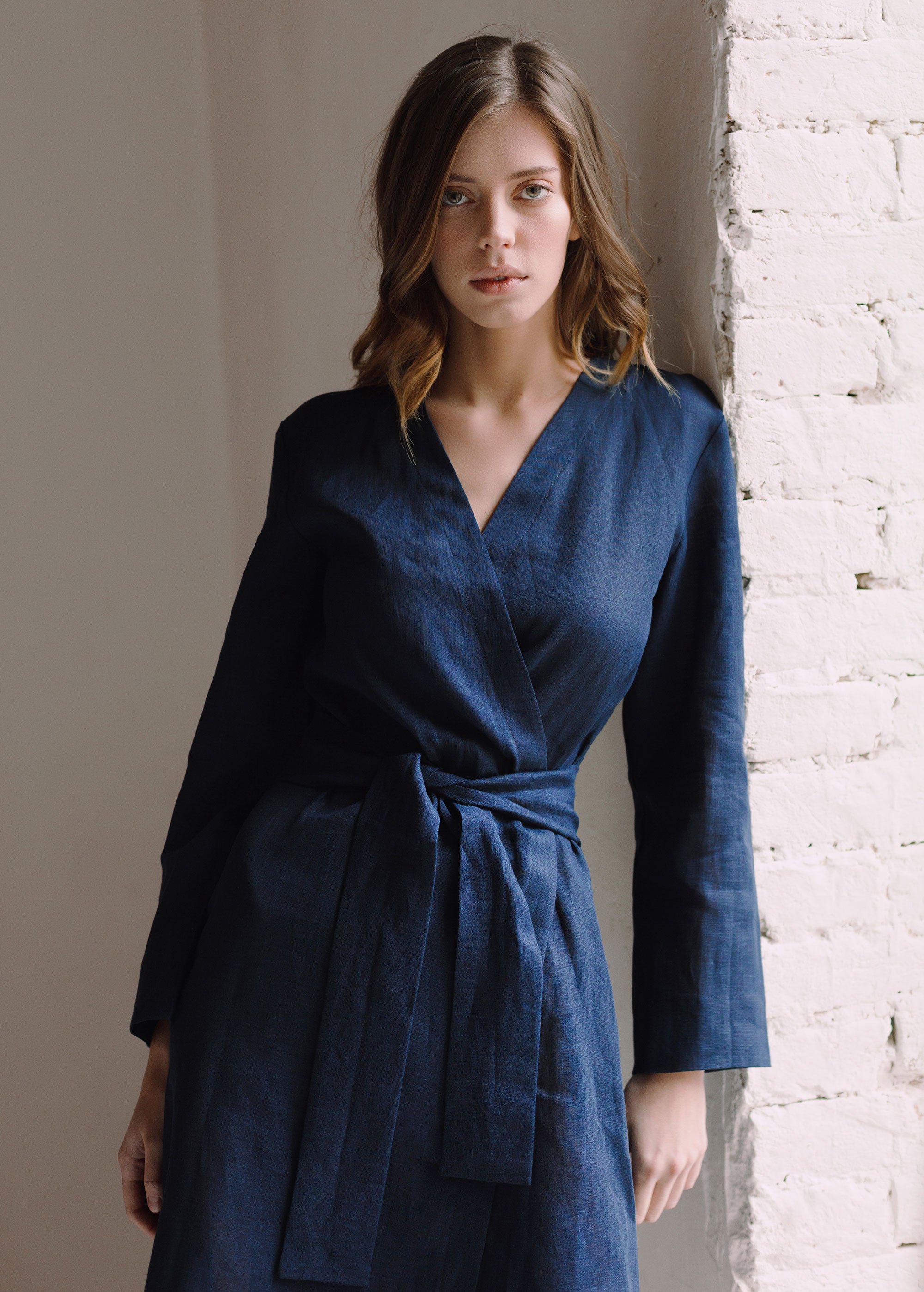 "Midnight" Navy Blue Kimono Robe with sleeves