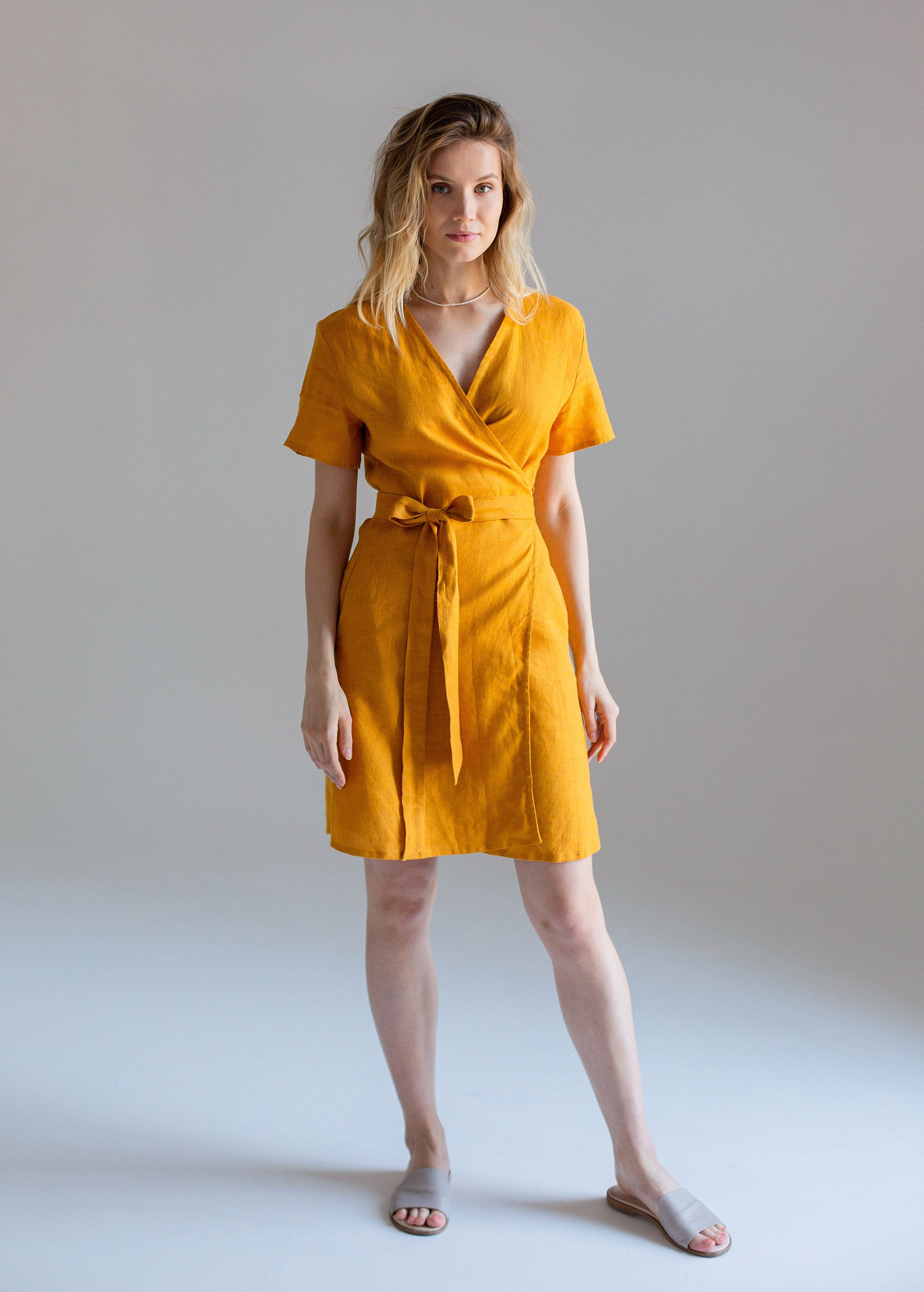 "Zoey" Mustard Yellow Wrap Dress