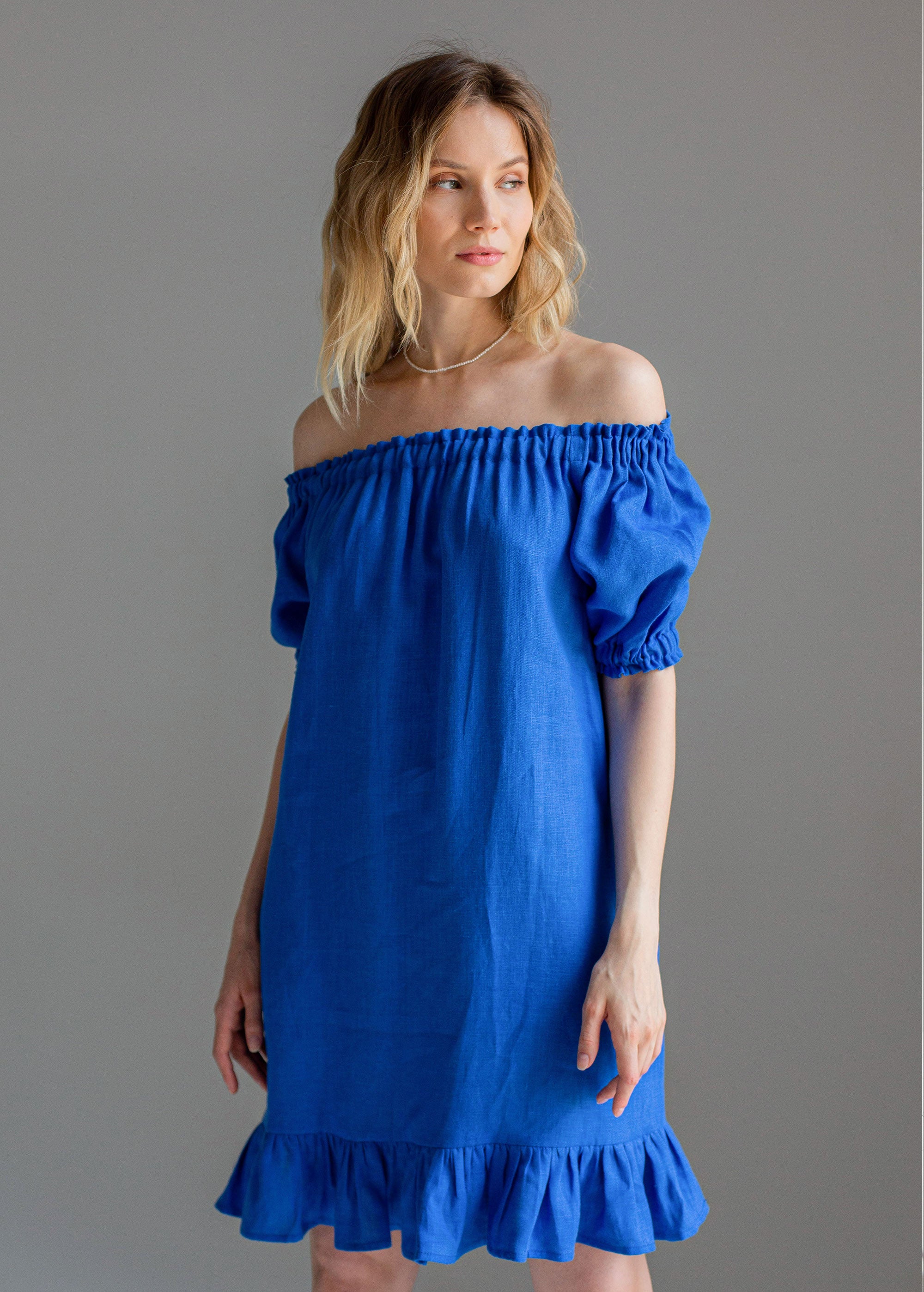 "Lia" blue linen mini dress